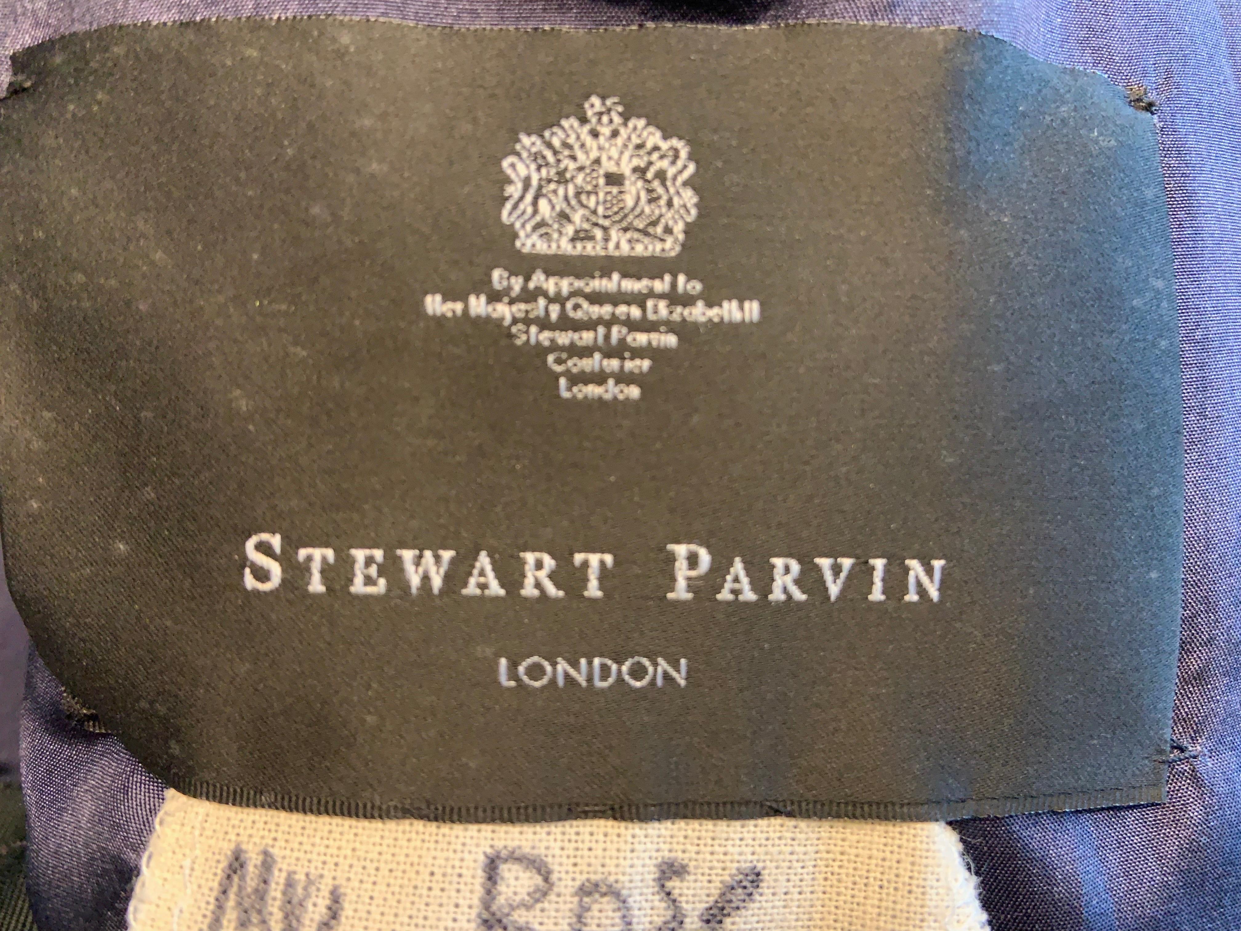 Stewart Parvin London Designer Strapless Beaded Dark Blue Silk Evening Gown For Sale 6