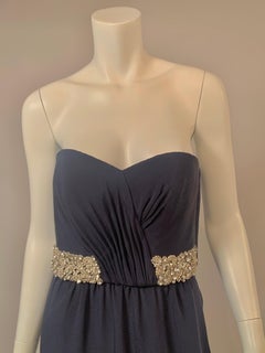 Stewart Parvin London Designer Strapless Beaded Dark Blue Silk Evening Gown