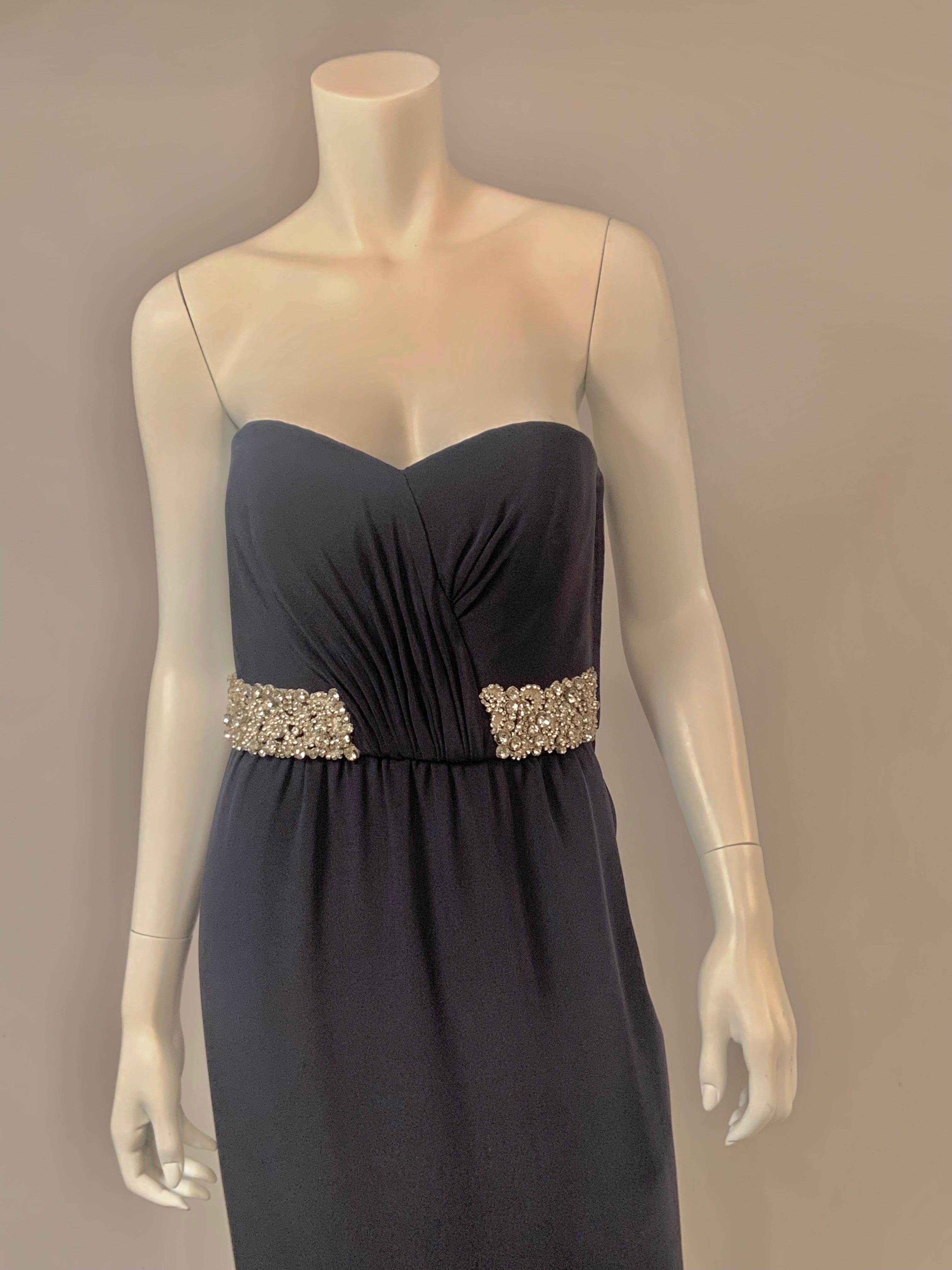 Black Stewart Parvin London Designer Strapless Beaded Dark Blue Silk Evening Gown For Sale