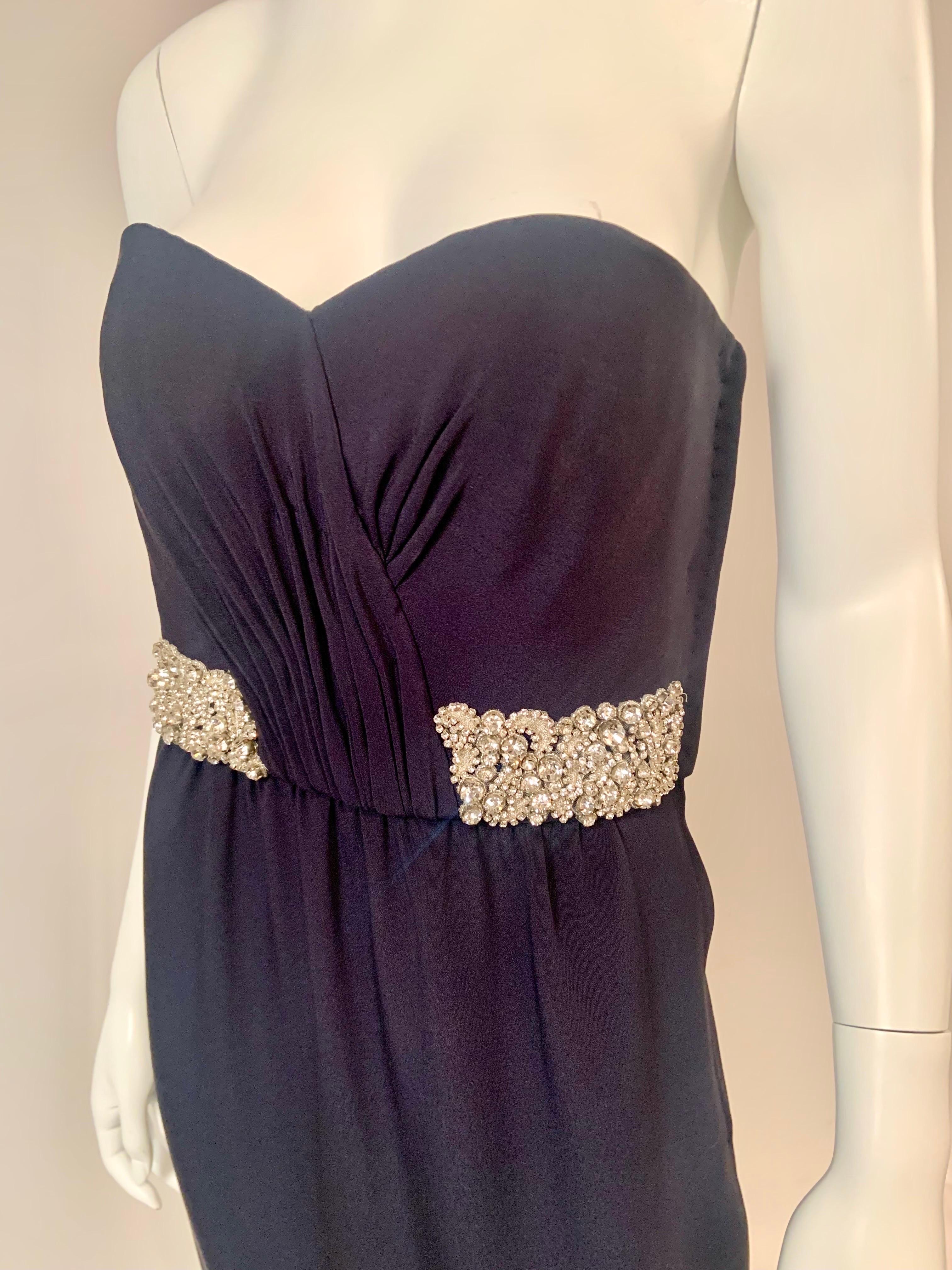 Stewart Parvin London Designer Strapless Beaded Dark Blue Silk Evening Gown In Excellent Condition For Sale In New Hope, PA