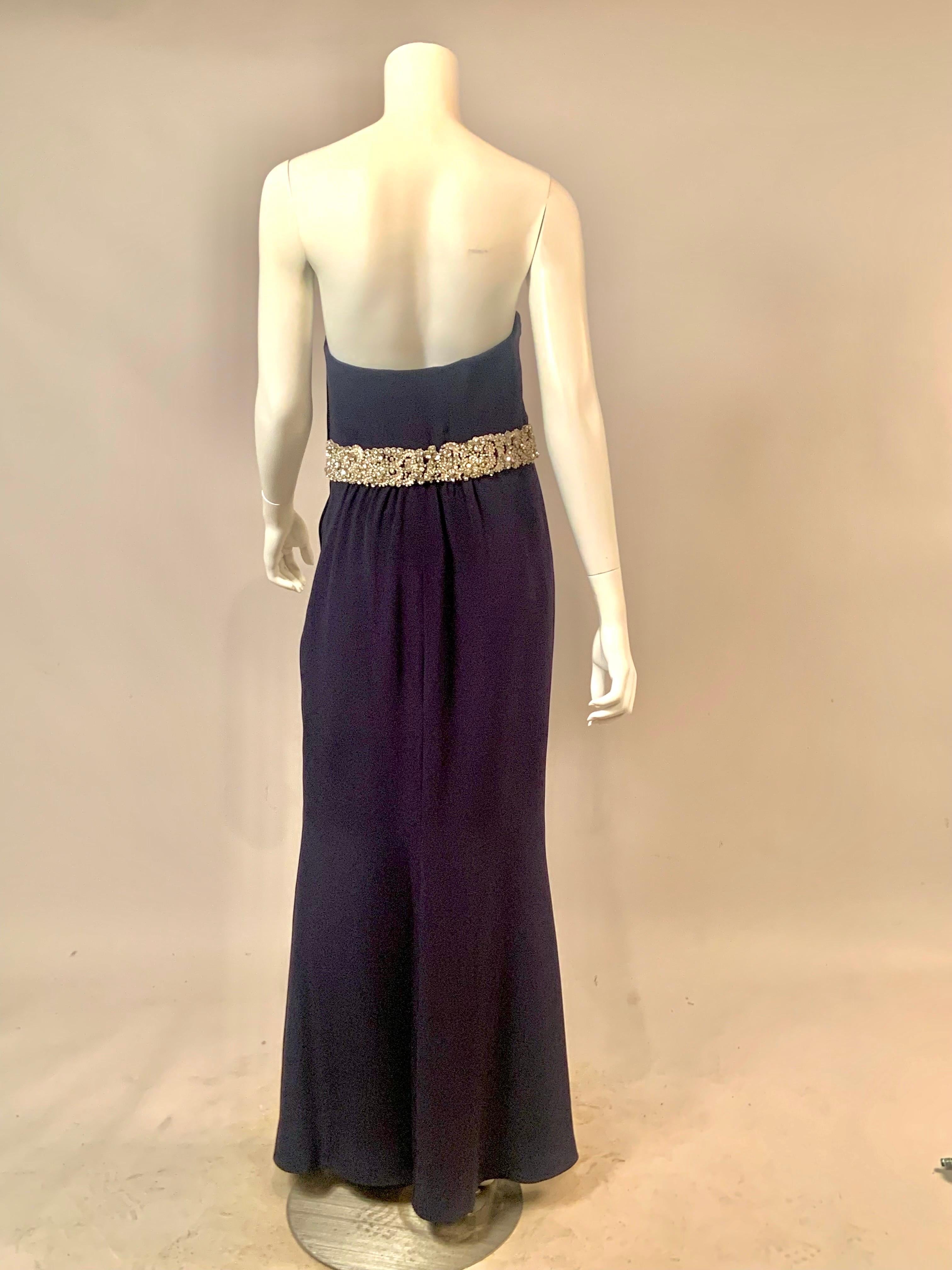 Stewart Parvin London Designer Strapless Beaded Dark Blue Silk Evening Gown For Sale 1
