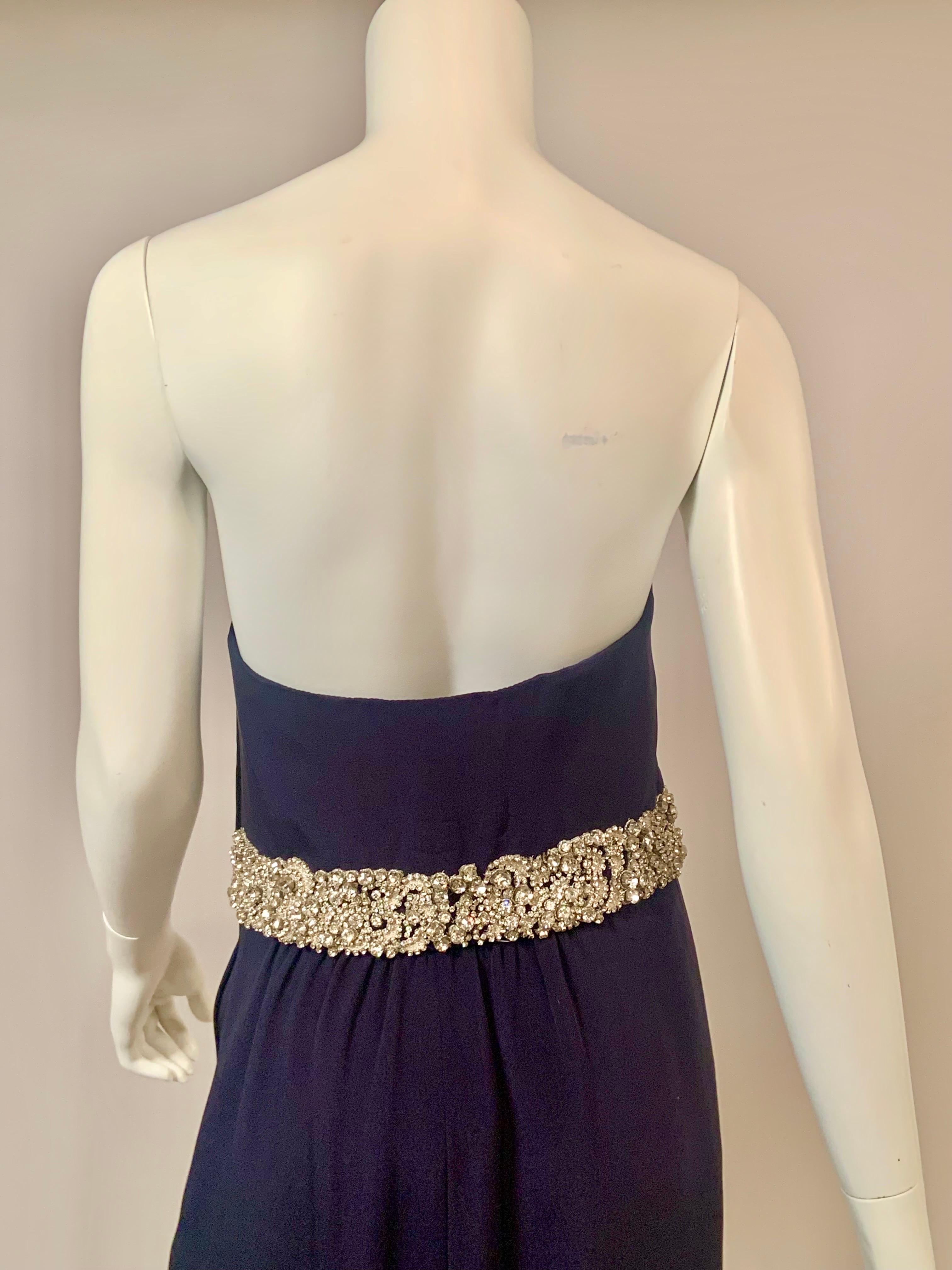 Stewart Parvin London Designer Strapless Beaded Dark Blue Silk Evening Gown For Sale 2