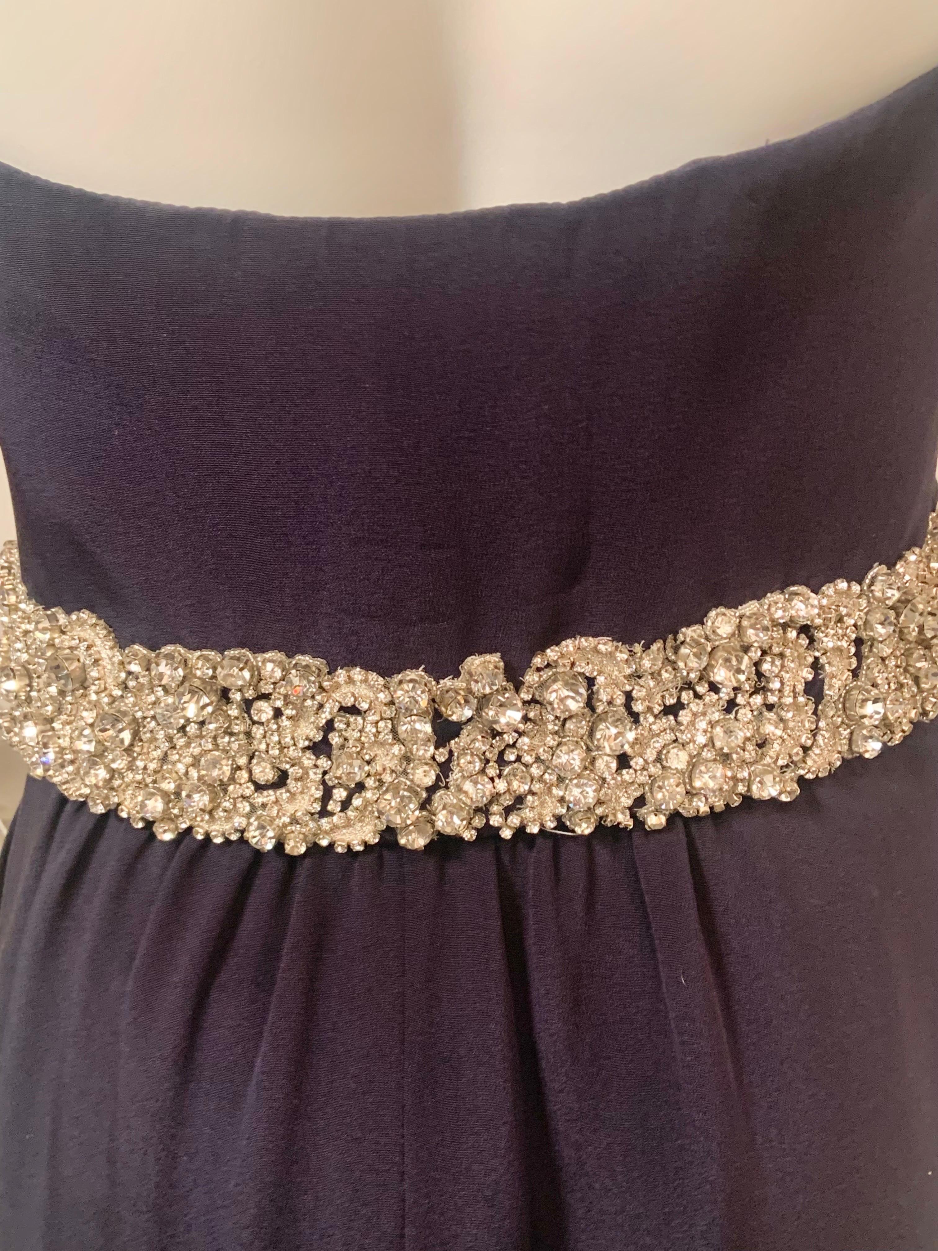 Stewart Parvin London Designer Strapless Beaded Dark Blue Silk Evening Gown For Sale 3