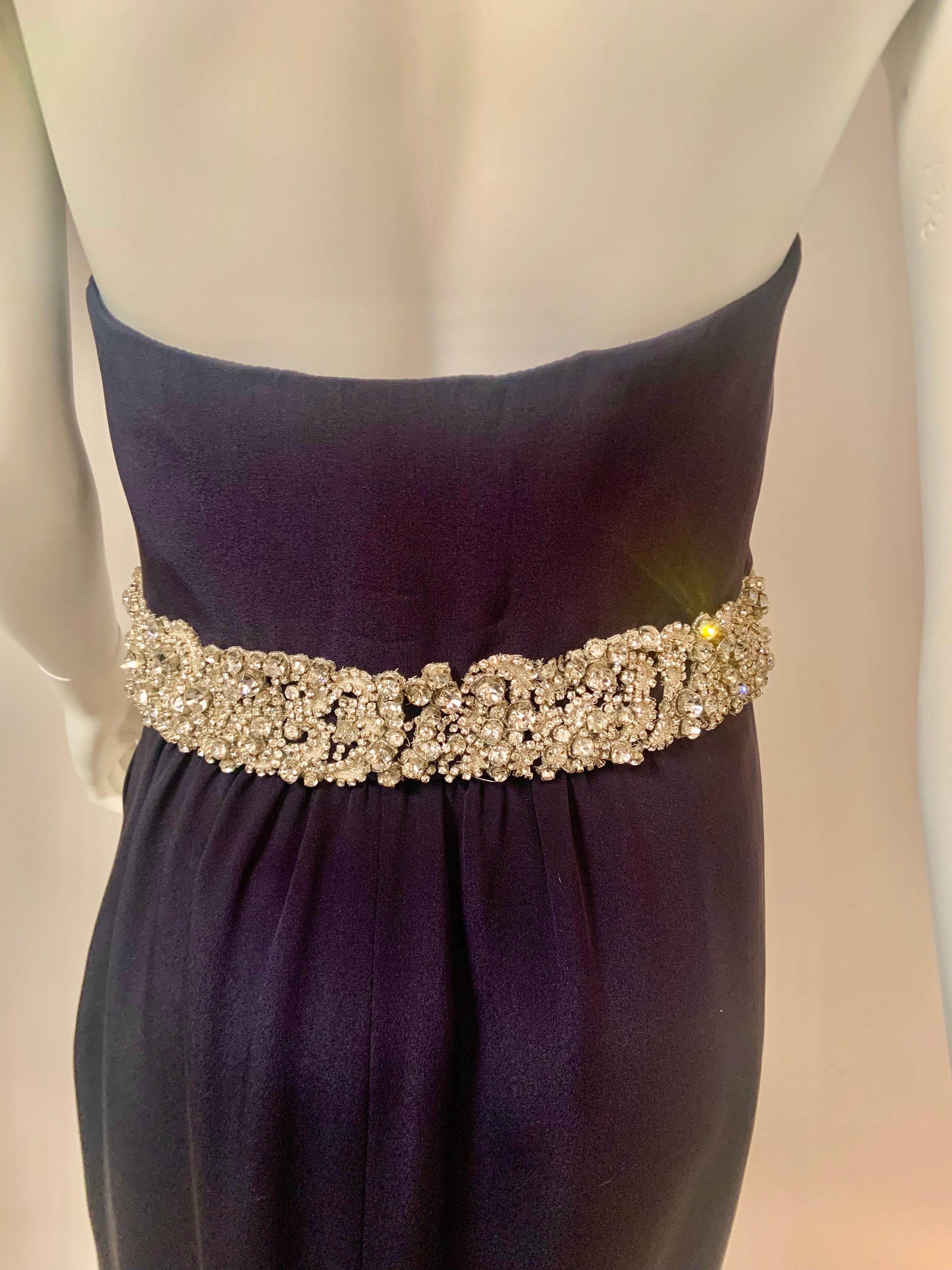 Stewart Parvin London Designer Strapless Beaded Dark Blue Silk Evening Gown For Sale 4