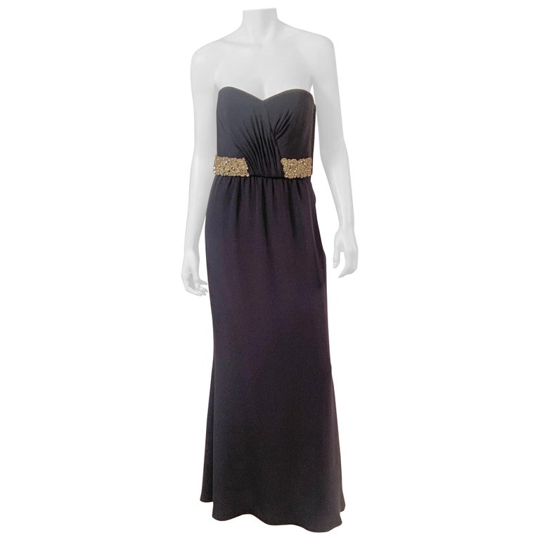 Stewart Parvin London Designer Strapless Beaded Dark Blue Silk Evening Gown  For Sale at 1stDibs