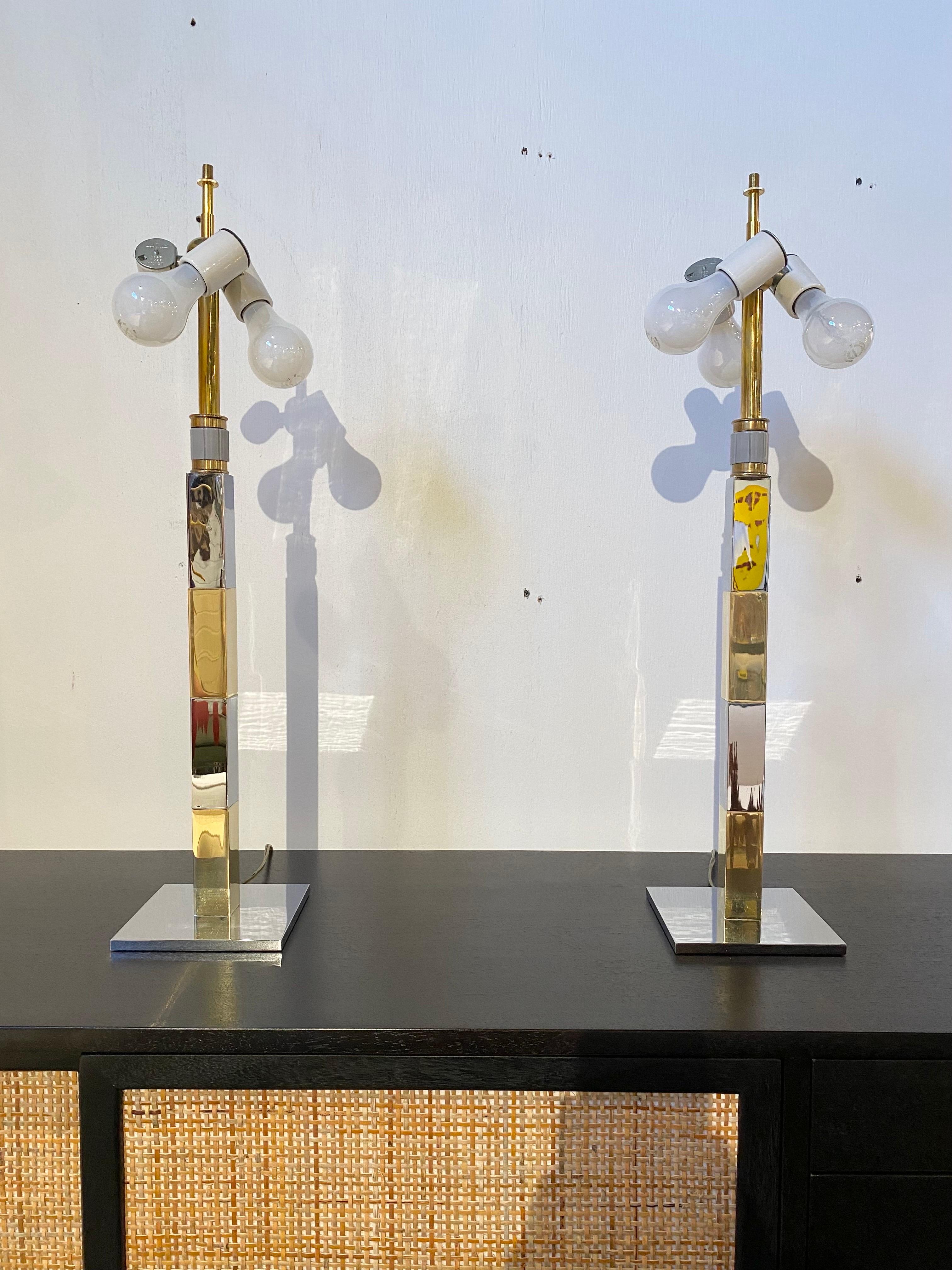 Stewart Ross James Chrome and Brass Pair of Lamps, Hansen Lighting, Spain For Sale 1