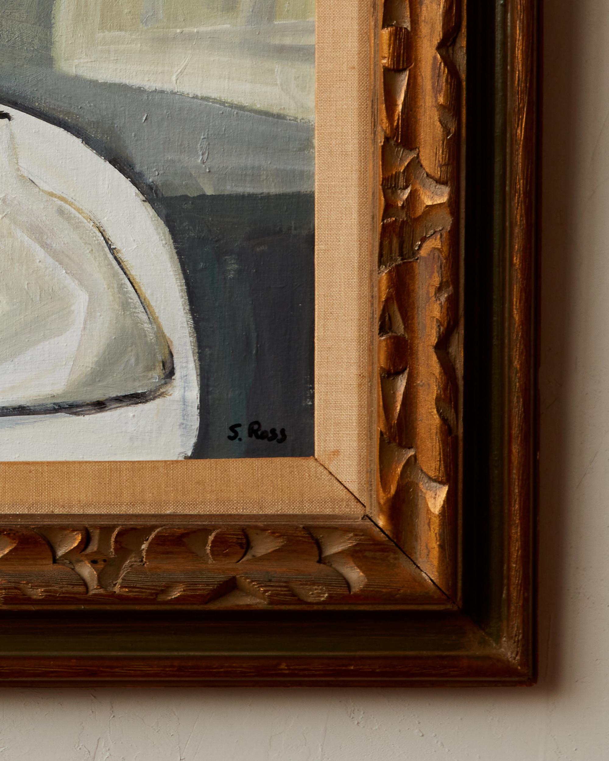3 vasi alla finestra di Stewart Ross Quadro acrilico cubista di natura morta con cornice 4