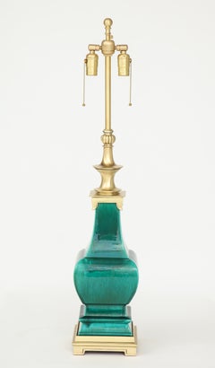 Stffel Emerald Green Porcelain, Brass Lamps