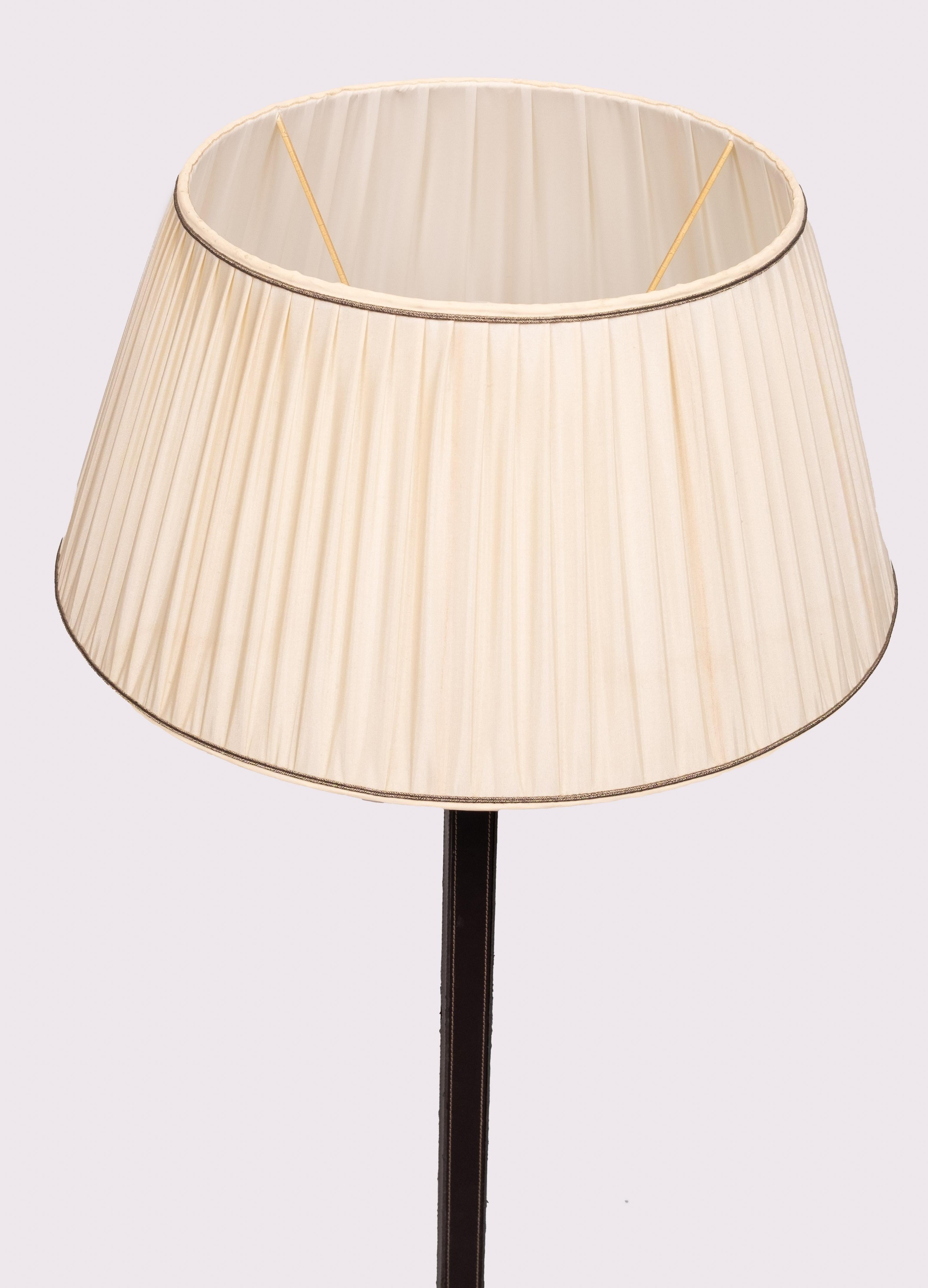 Mid-Century Modern Stich Leather Floor lamp manufactured by SCE France  For Sale