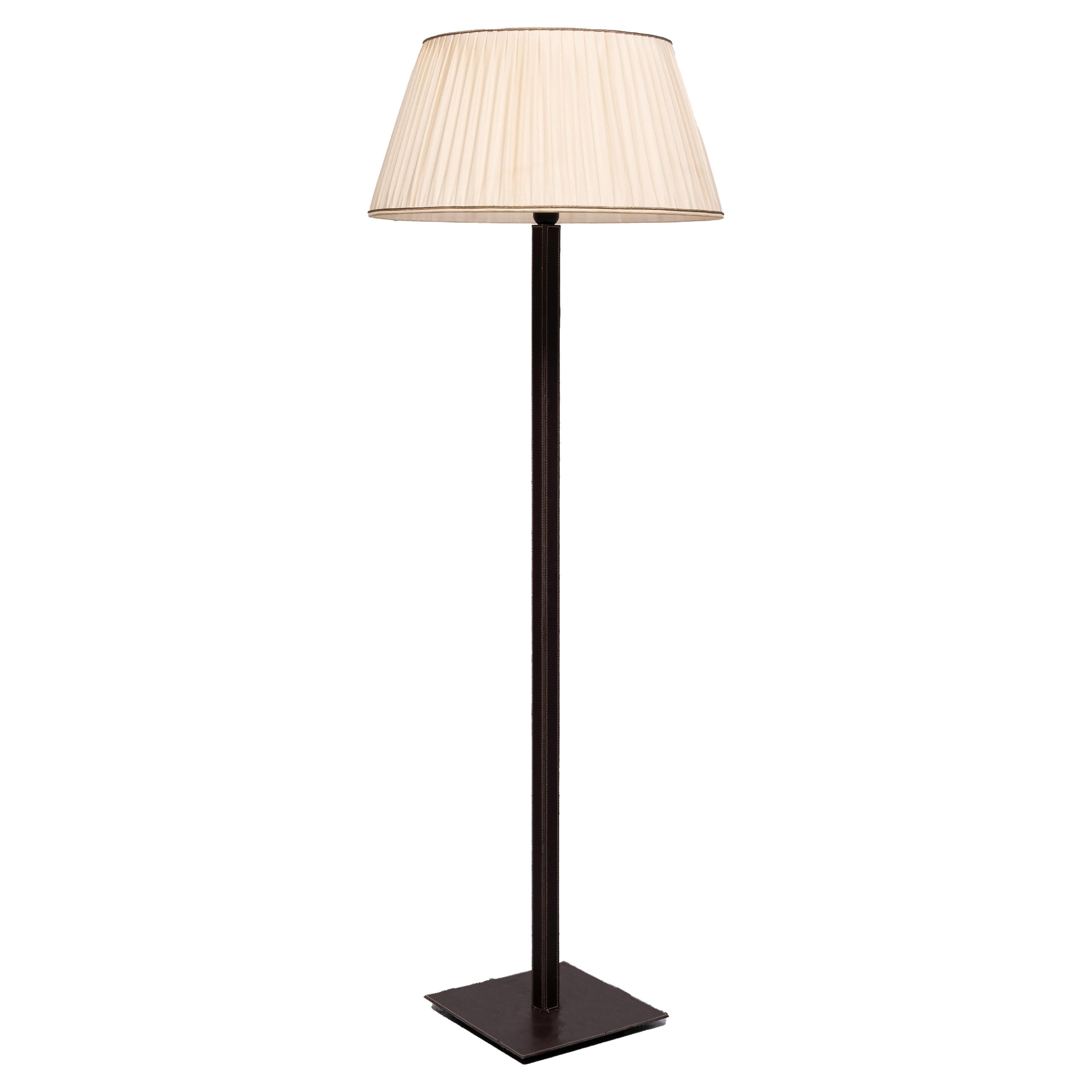 Stich Leather Floor lamp manufactured by SCE France  For Sale