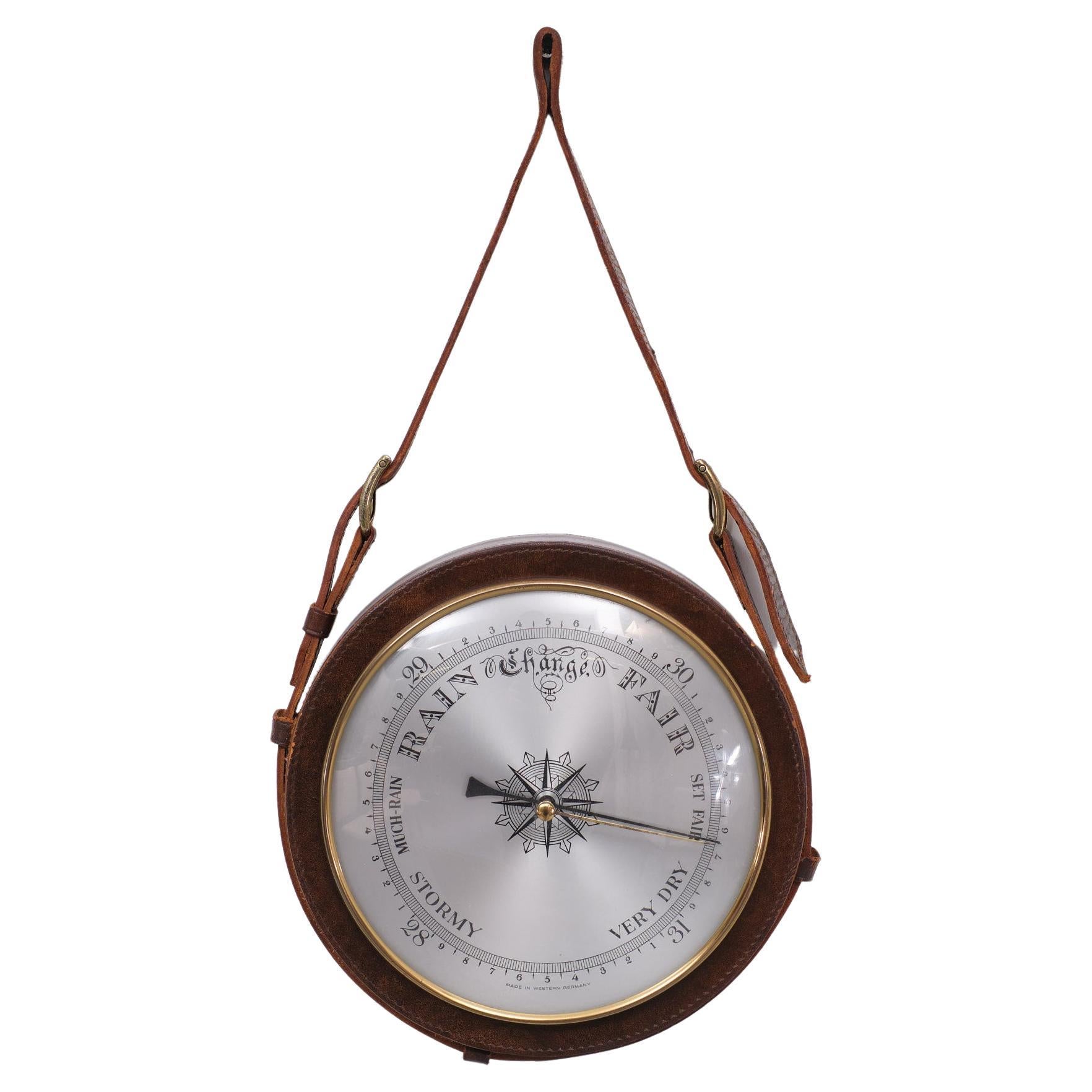 Stich Leather Hanging Barometer Westen, Germany, 1960s For Sale
