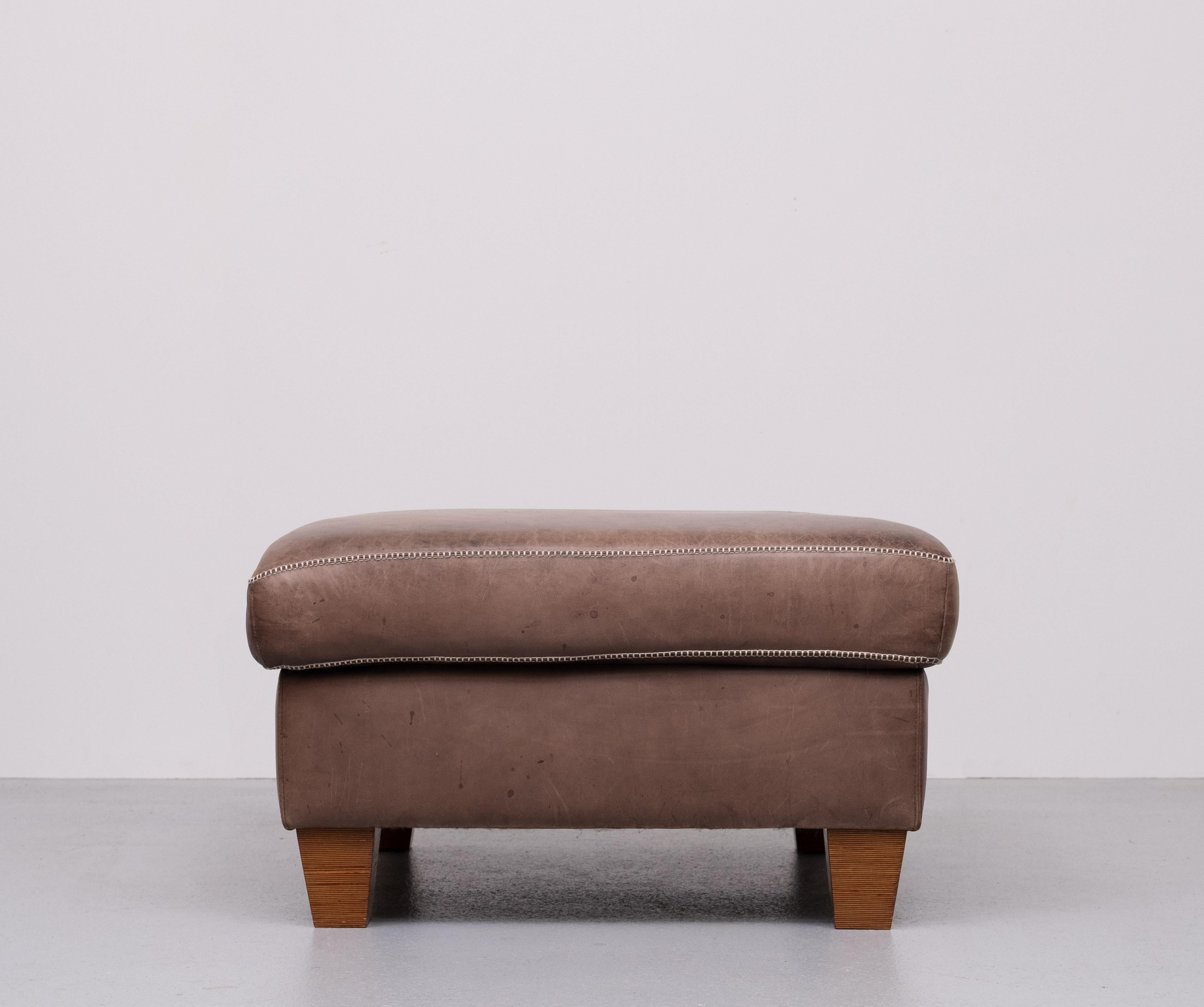 Mid-Century Modern Stich Leather Pouf or Ottoman 1970s For Sale