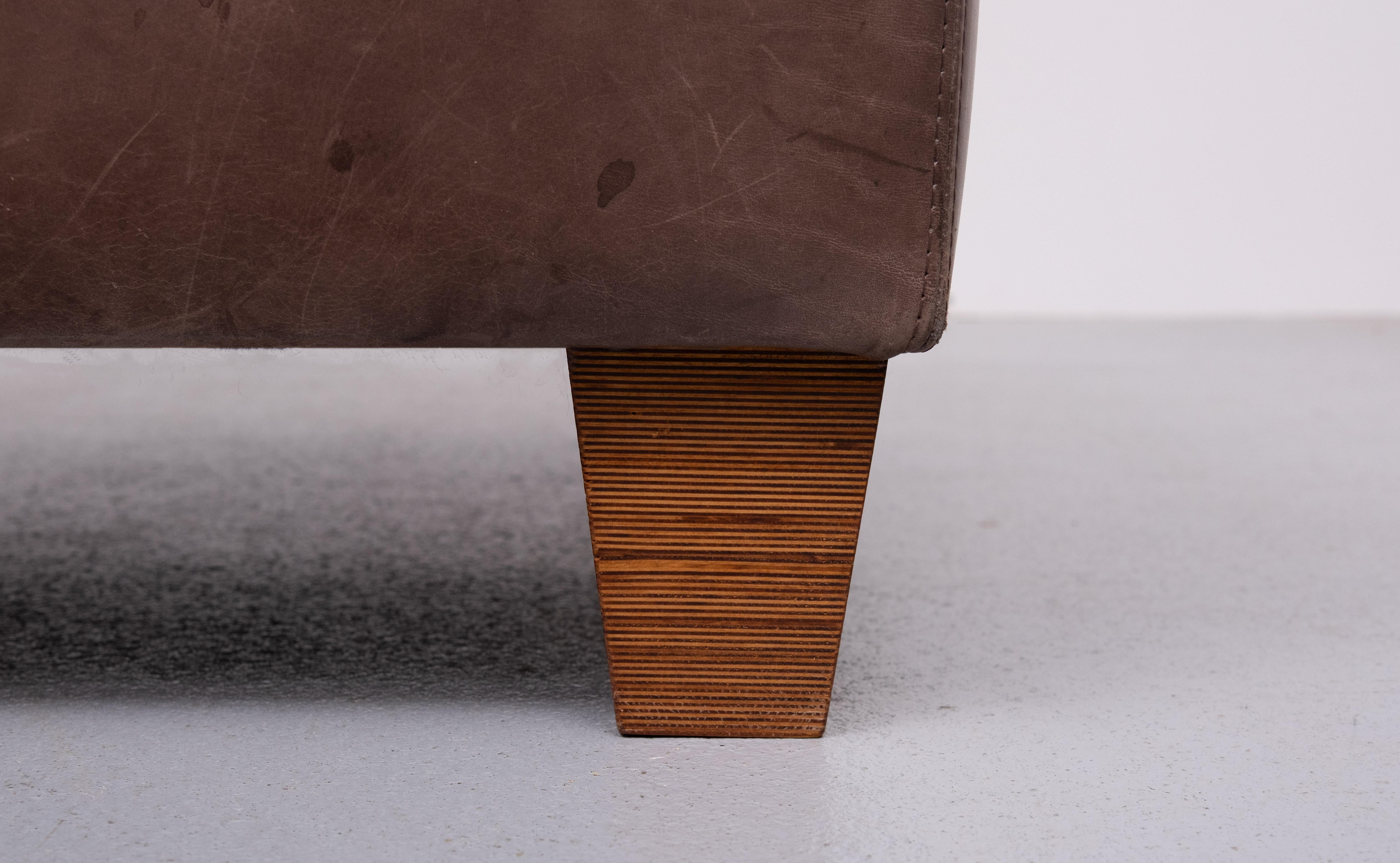 Stich Leather Pouf or Ottoman 1970s In Good Condition For Sale In Den Haag, NL