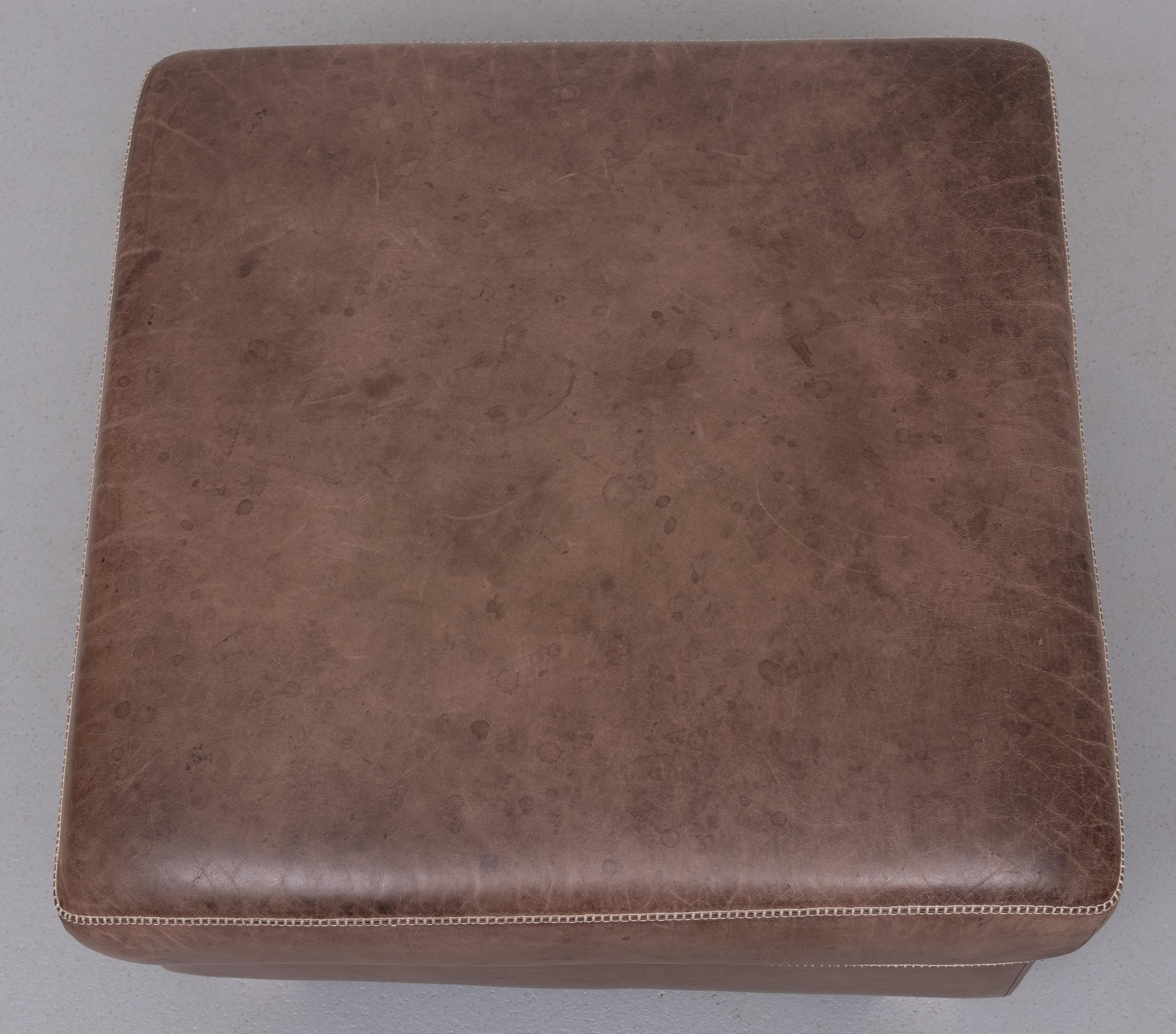 Late 20th Century Stich Leather Pouf or Ottoman 1970s For Sale