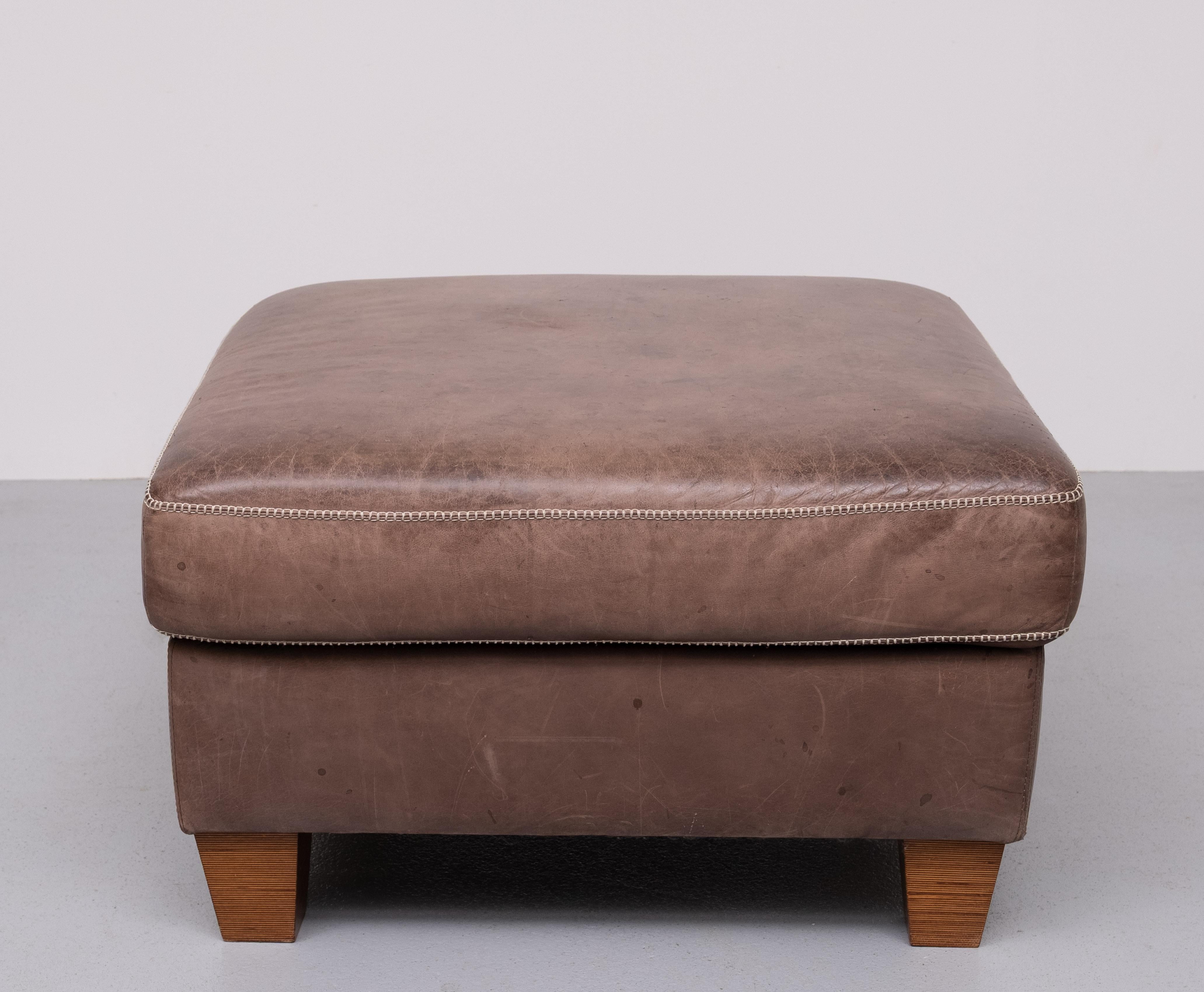 Stich Leather Pouf or Ottoman 1970s For Sale 2