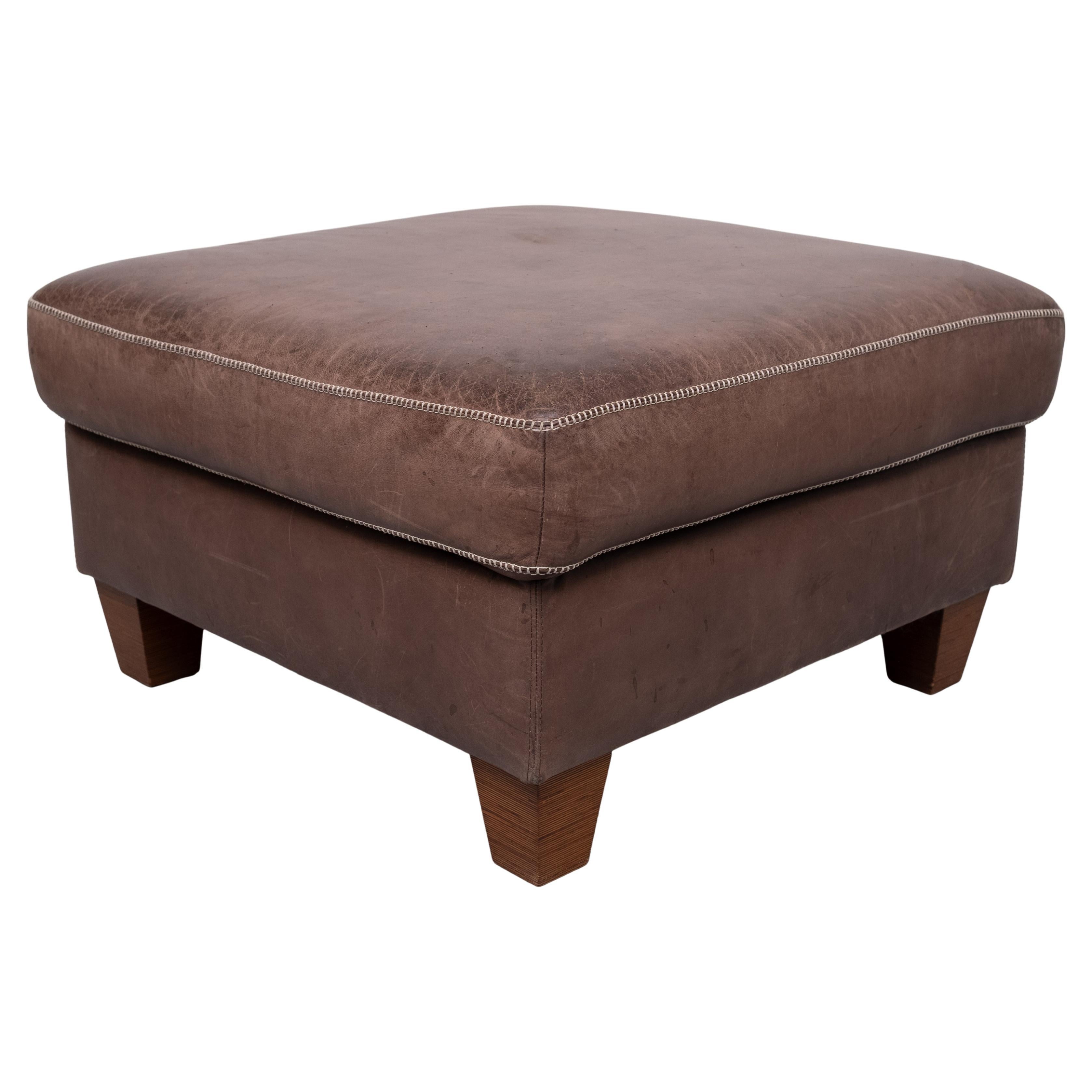 Stich Leather Pouf or Ottoman 1970s For Sale