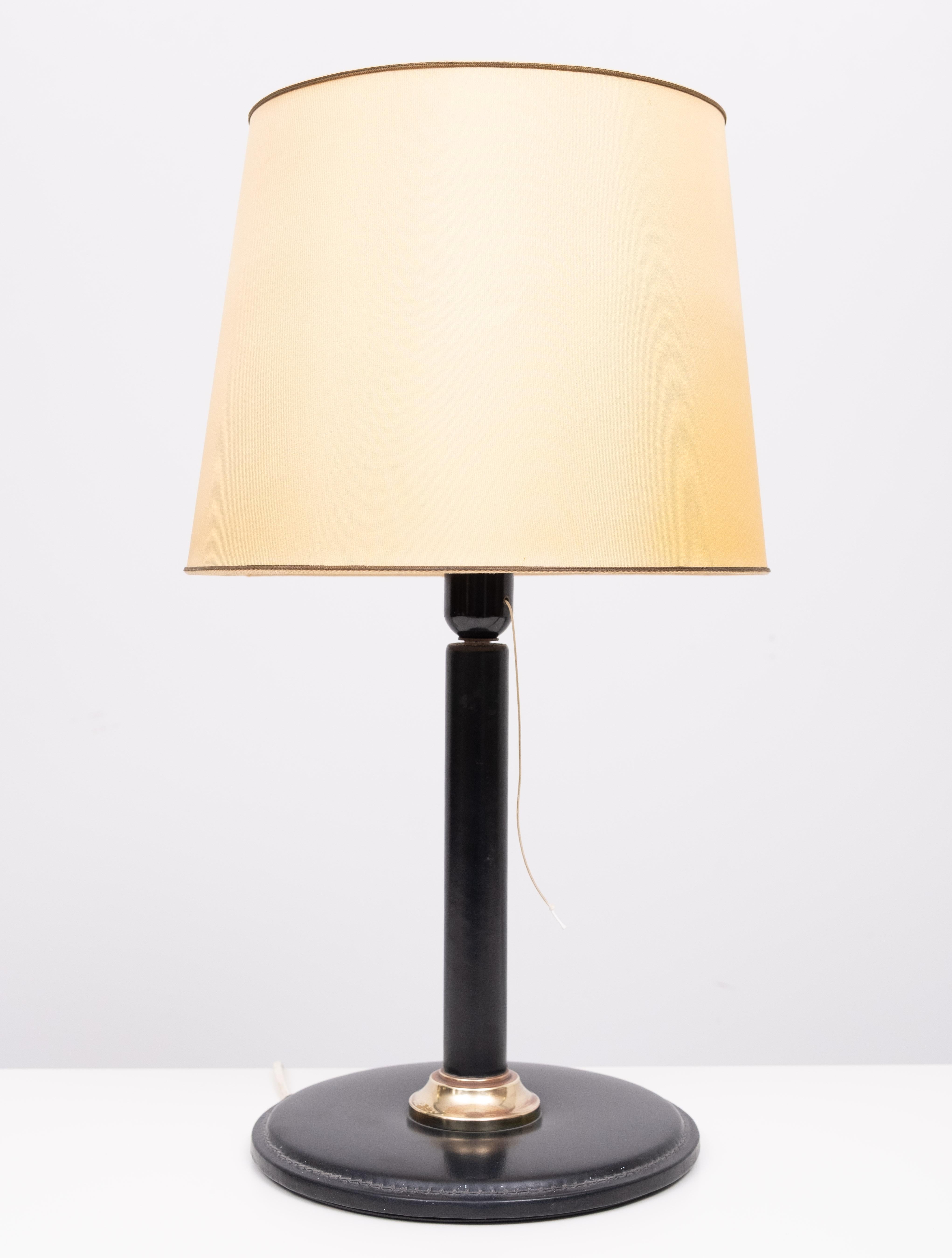 Mid-Century Modern Stich Leather Table lamp Jean Adnet in style 1960s For Sale