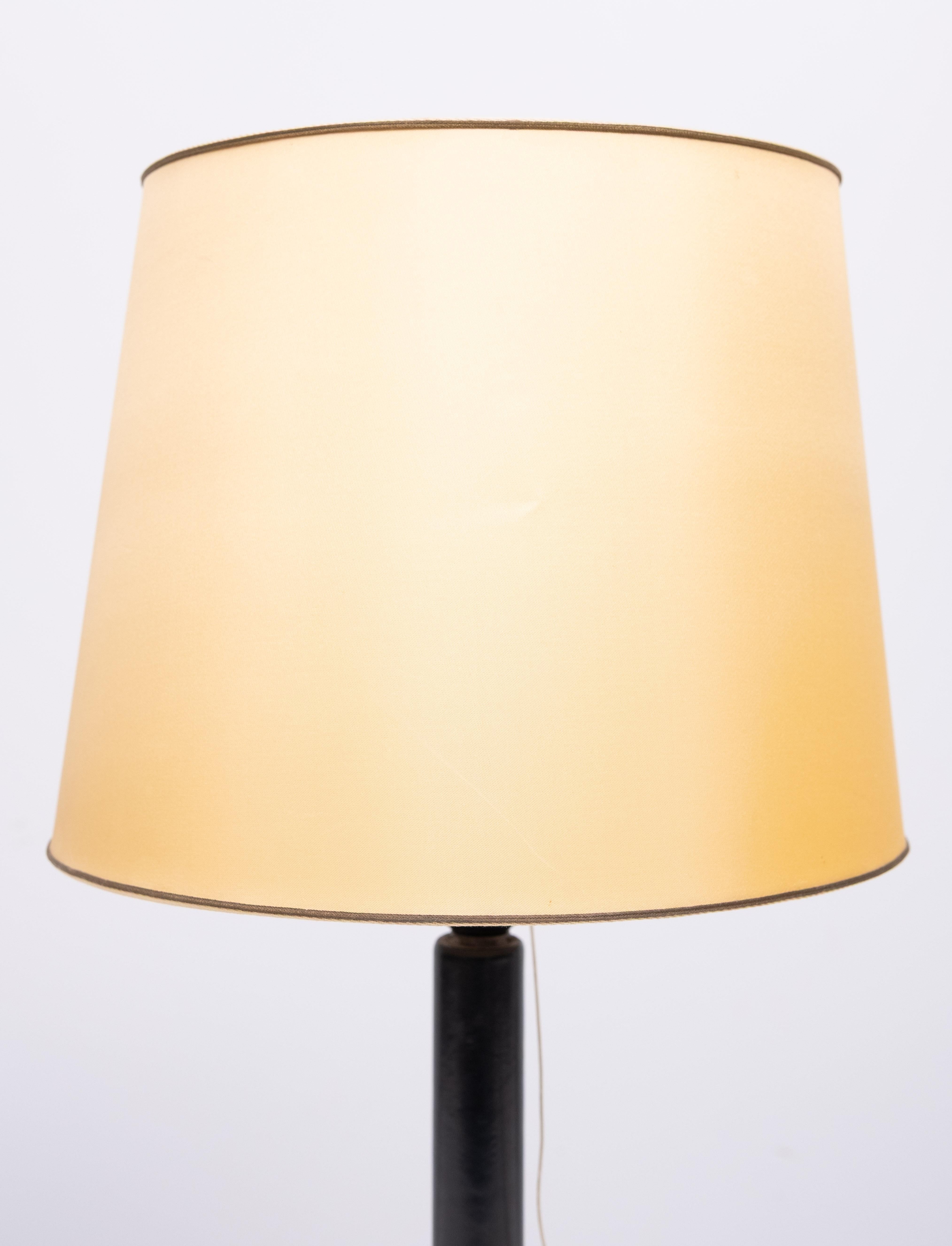 Italian Stich Leather Table lamp Jean Adnet in style 1960s For Sale