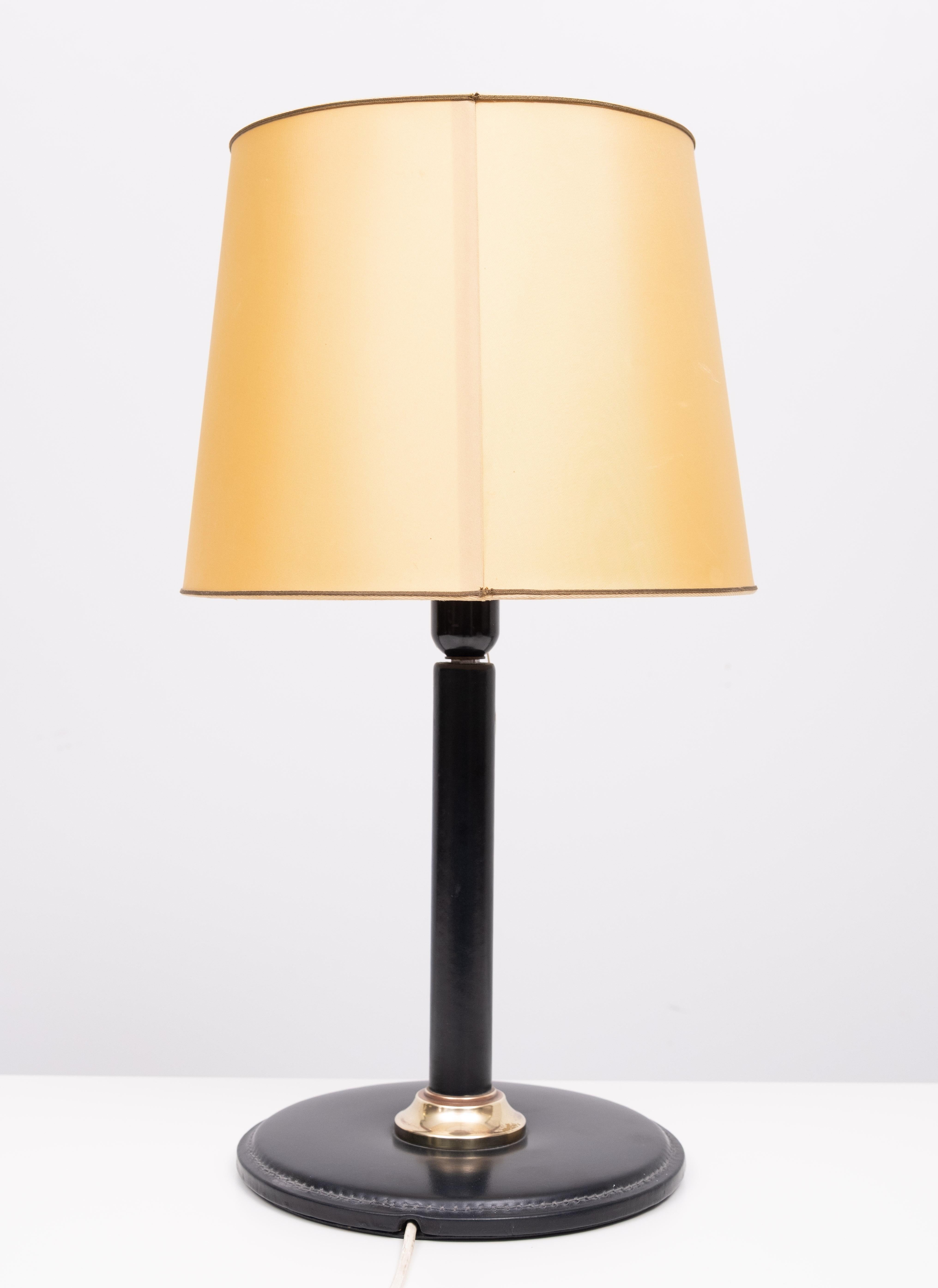 Stich Leather Table lamp Jean Adnet in style 1960s For Sale 1