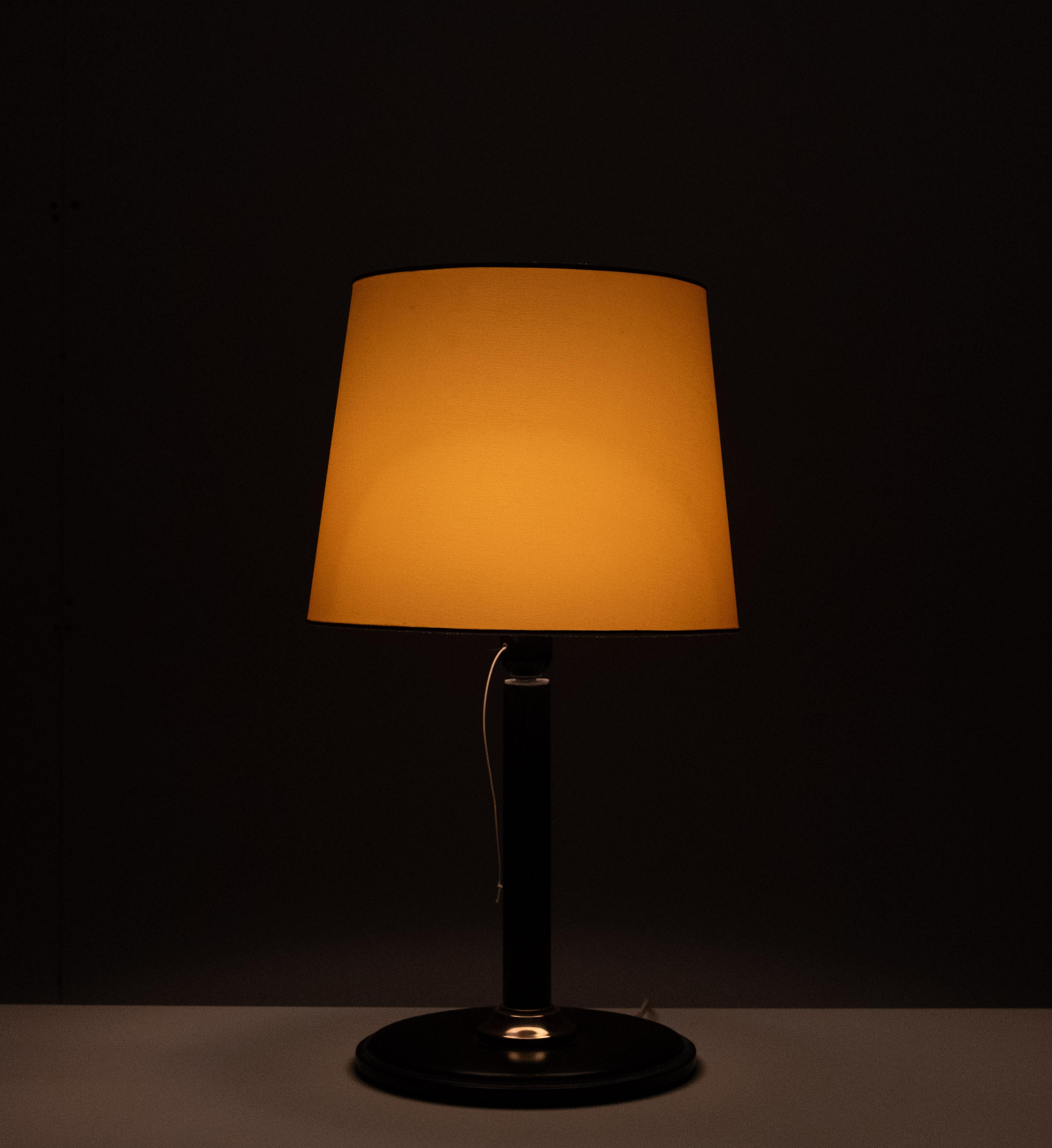 Stich Leather Table lamp Jean Adnet in style 1960s For Sale 2