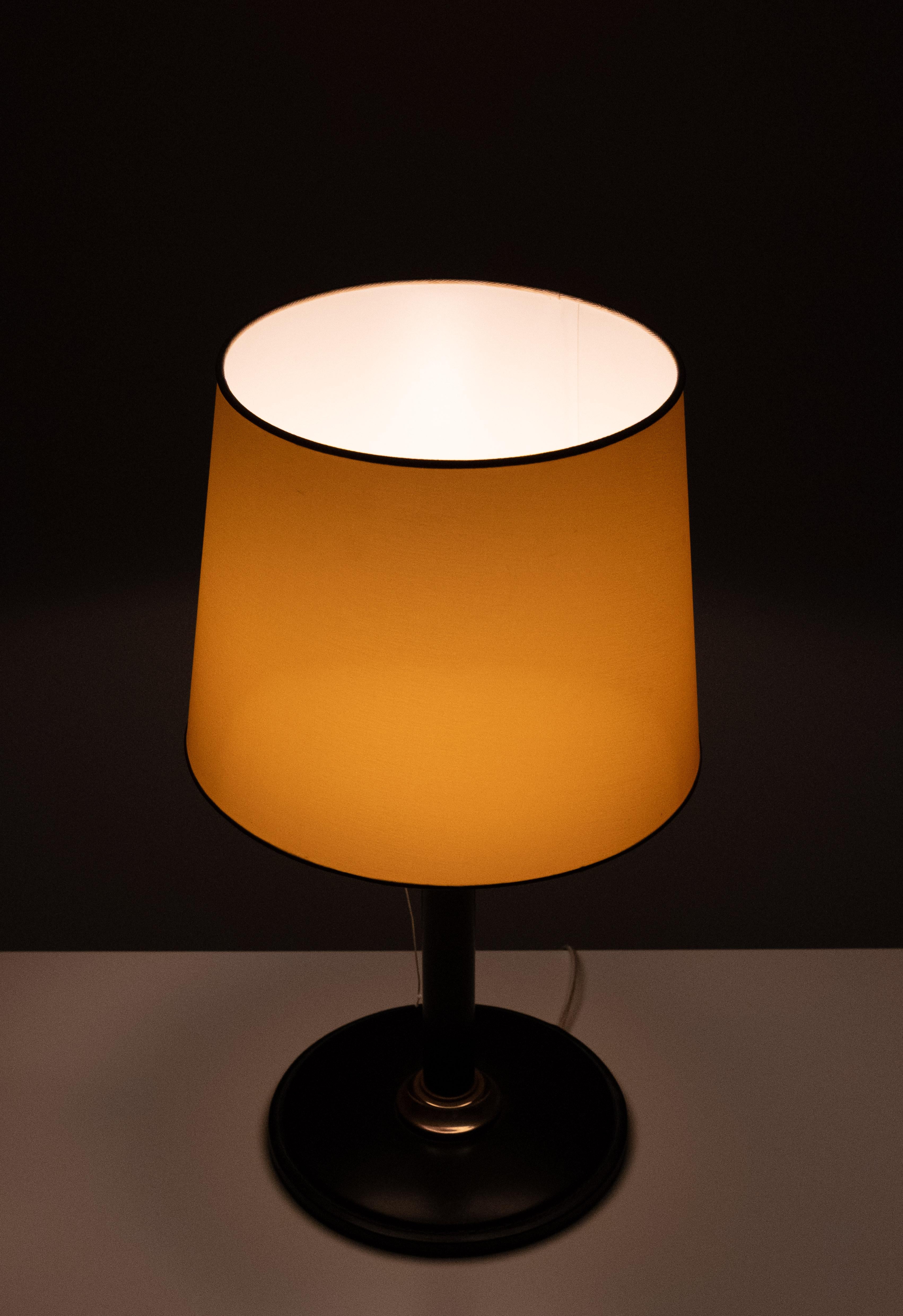 Stich Leather Table lamp Jean Adnet in style 1960s For Sale 3