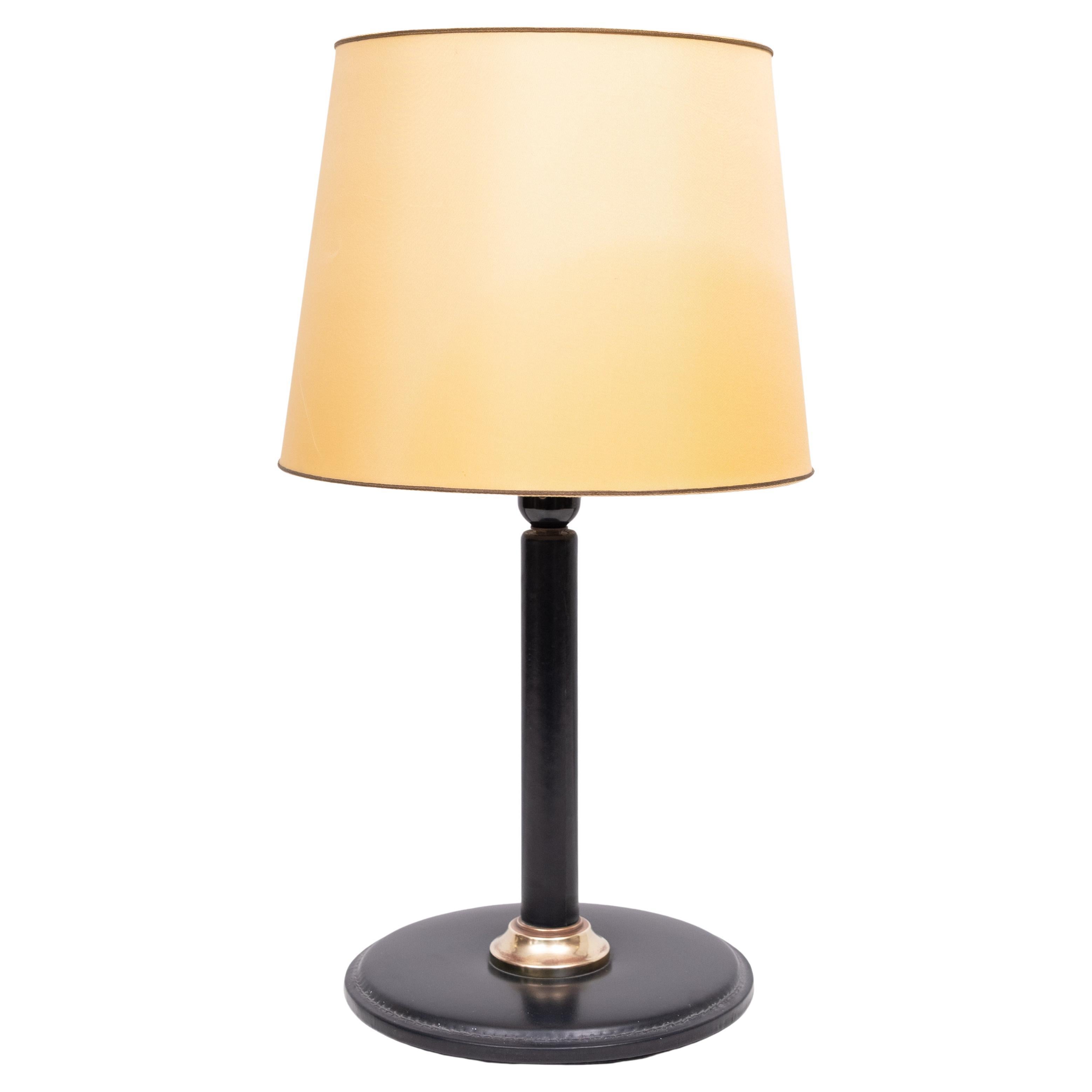 Stich Leather Table lamp Jean Adnet in style 1960s For Sale