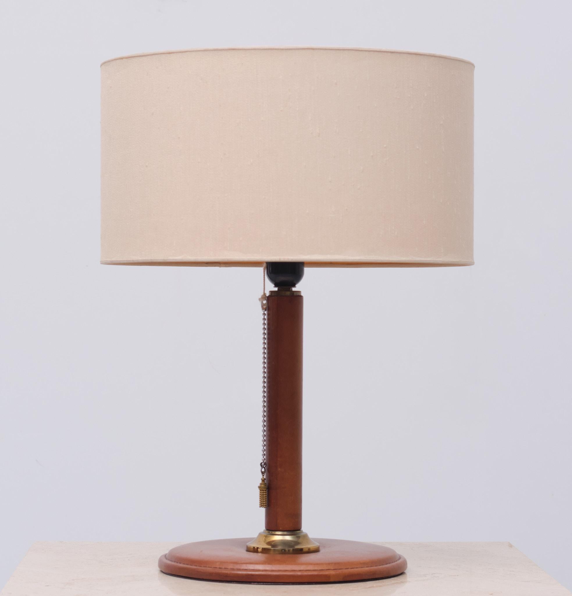 Stich Leather Table Lamp Style Jacques Adnet 1960s 1