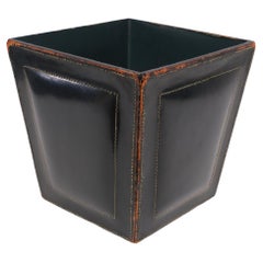 Retro Stich Leather waste basket attrib Jacques Adnet   1950s France 