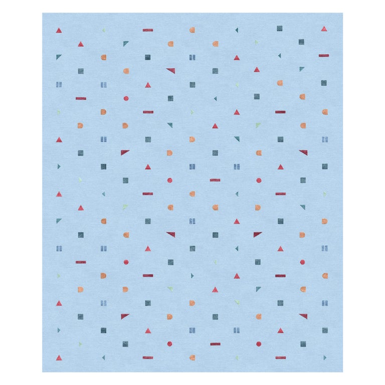 Stick Azzurro - Hand-Knotted Wool Silk Rug, Available in Stock For Sale