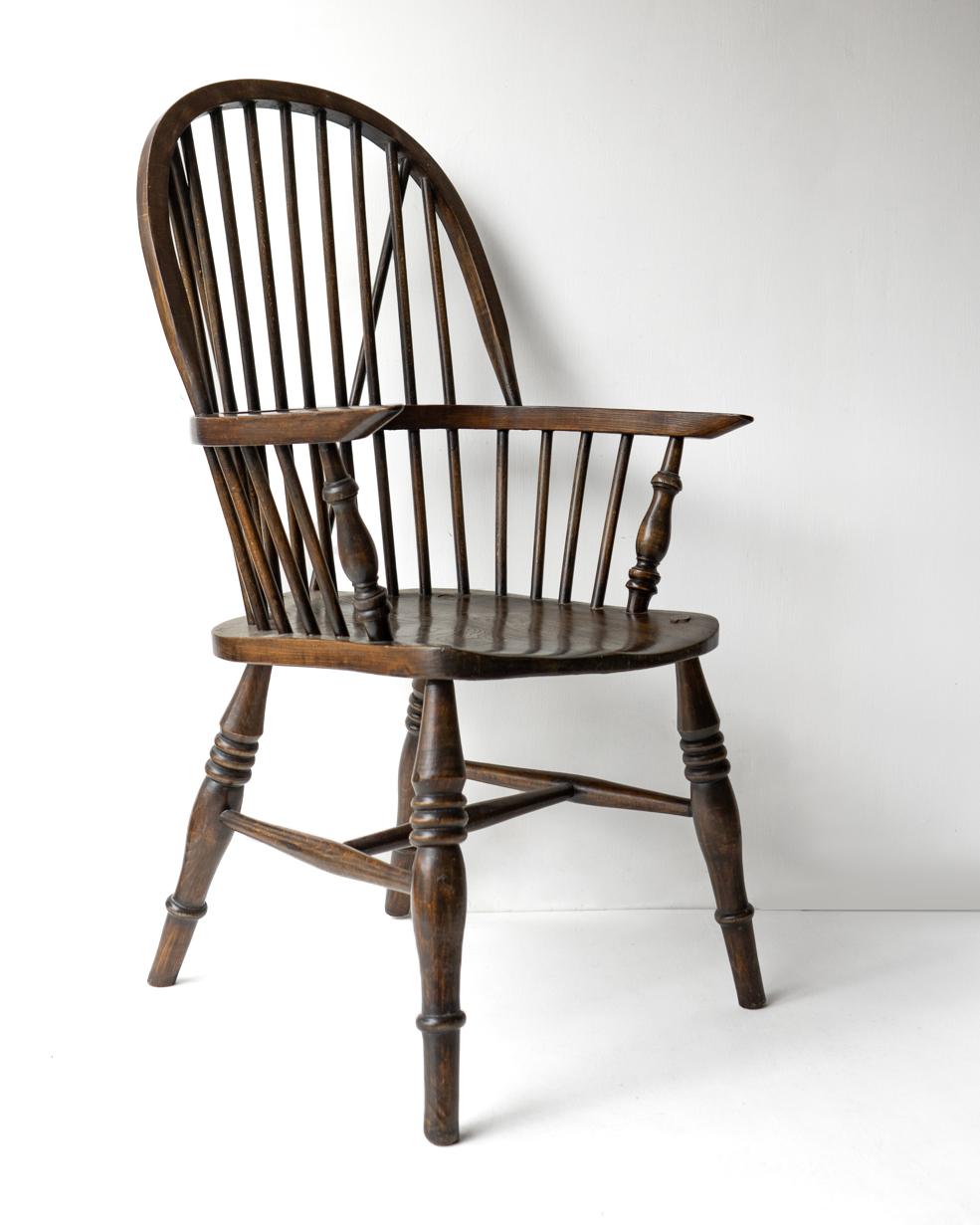 STICK BACK ASH & ELM WINDSOR CHAIR, Antique Rustic Country Made Carver armchair 3