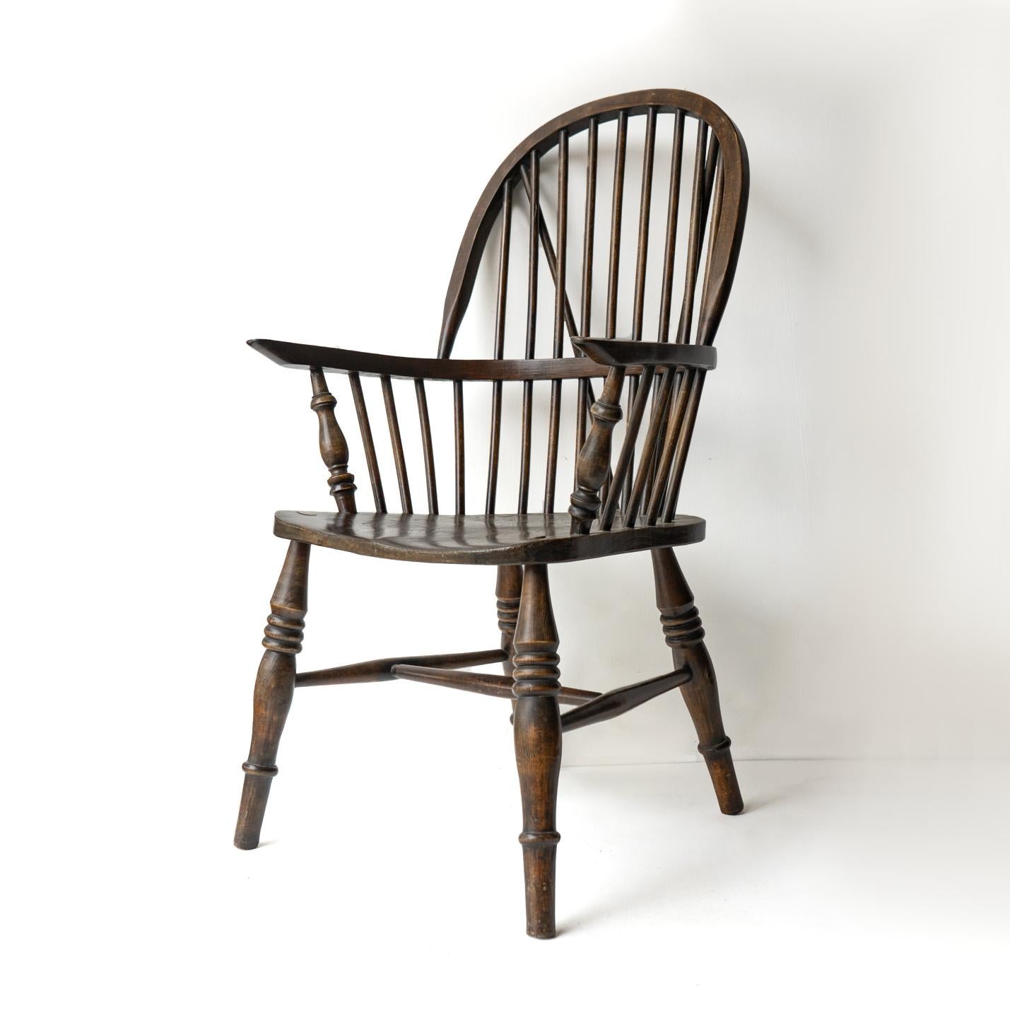 STICK BACK ASH & ELM WINDSOR CHAIR, Antique Rustic Country Made Carver armchair 4