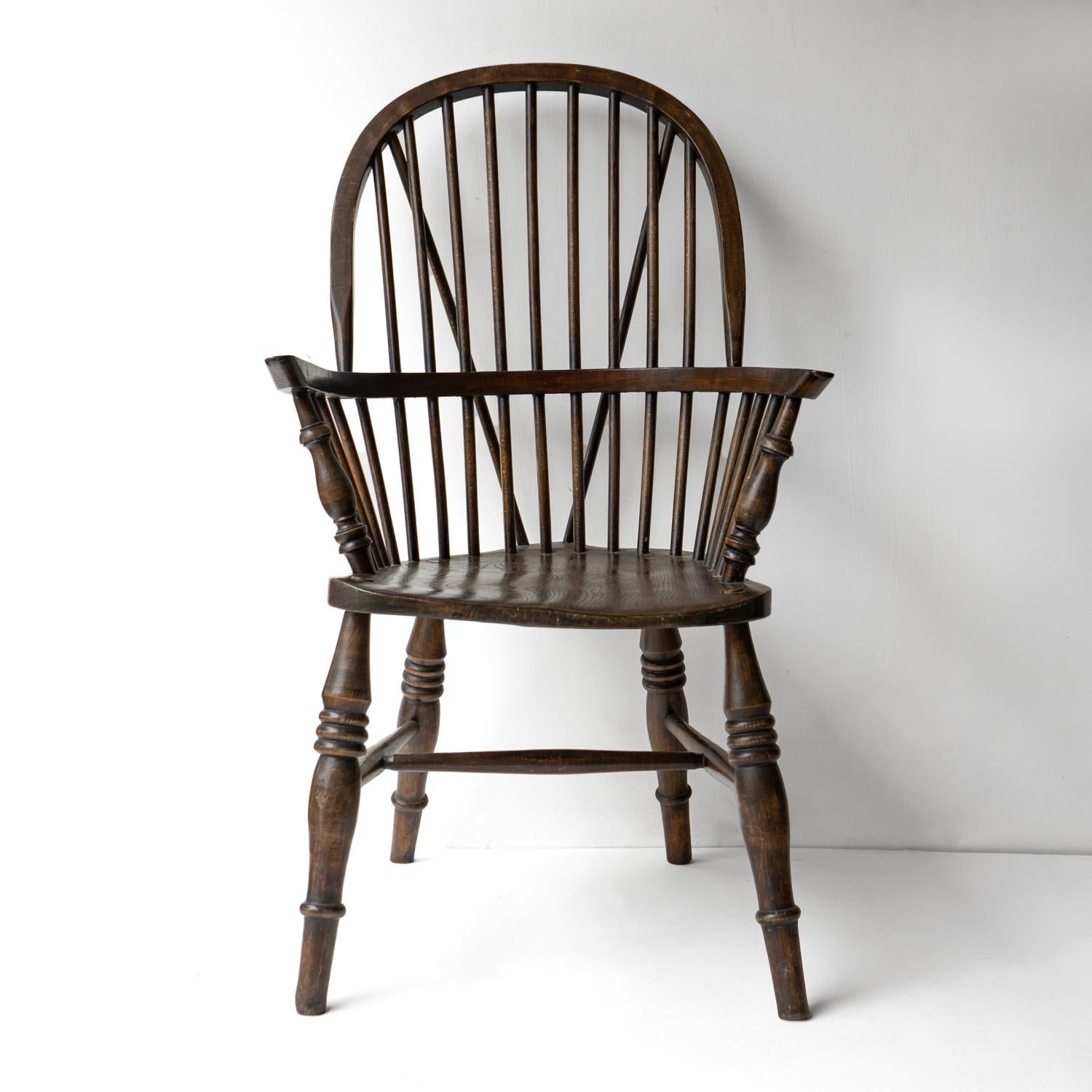WINDSOR STICK BACK CHAIR
Simple stylish lines with a large hoop back, generous seat and arms and turned legs separated by a simple H- stretcher

Completely handmade and charming slightly off with the angles, providing a slightly primitive