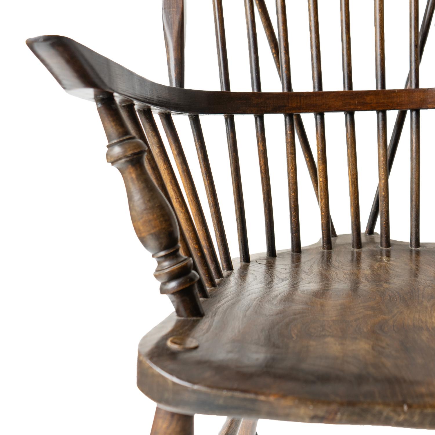 STICK BACK ASH & ELM WINDSOR CHAIR, Antique Rustic Country Made Carver armchair In Good Condition In Bristol, GB