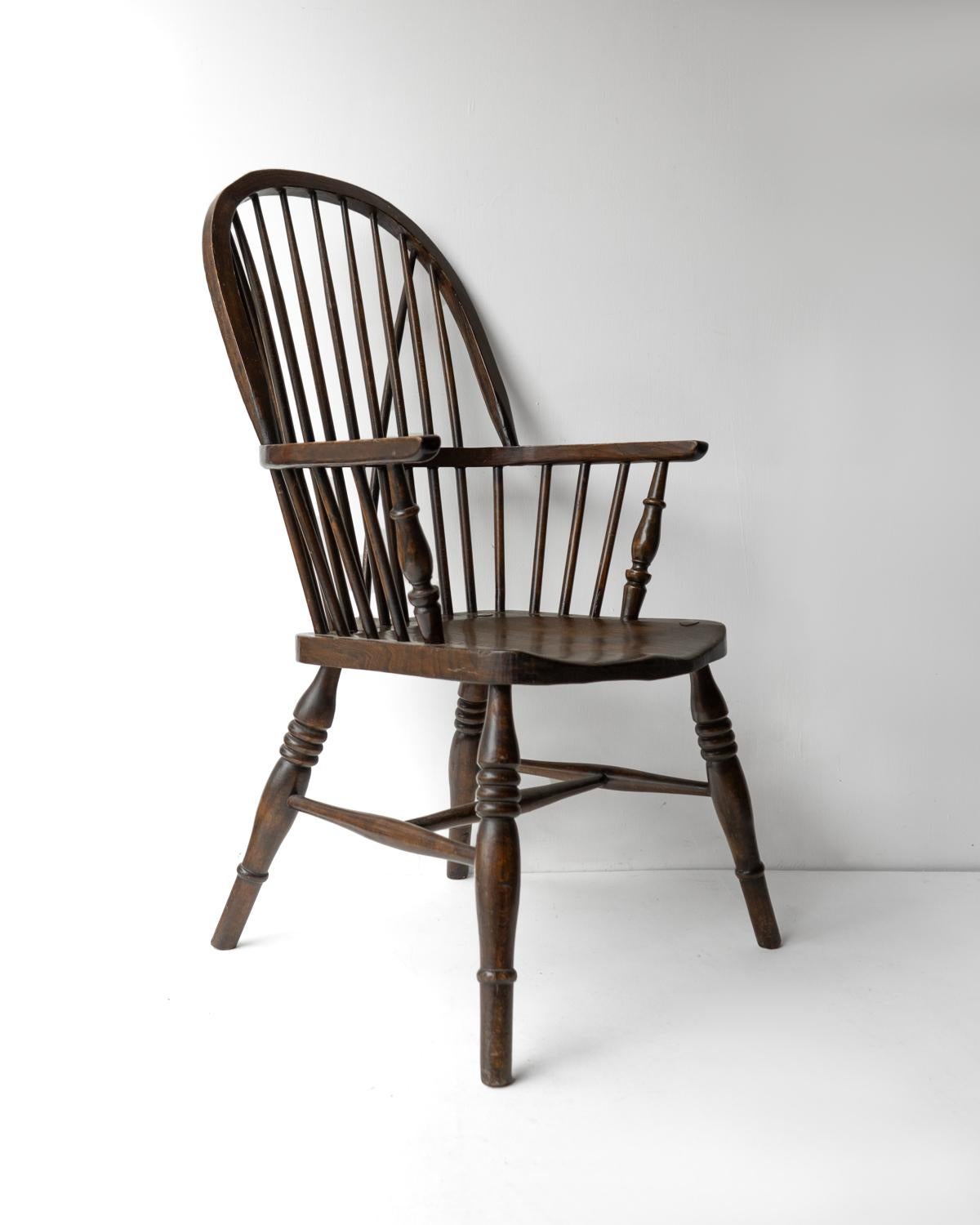 Stick Back Ash & Elm Windsor Chair, Antique Rustic Country Made Carver Armchair In Good Condition In Bristol, GB