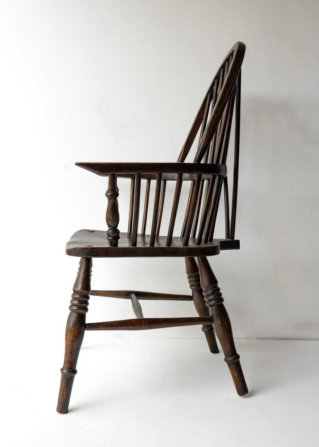 20th Century STICK BACK ASH & ELM WINDSOR CHAIR, Antique Rustic Country Made Carver armchair
