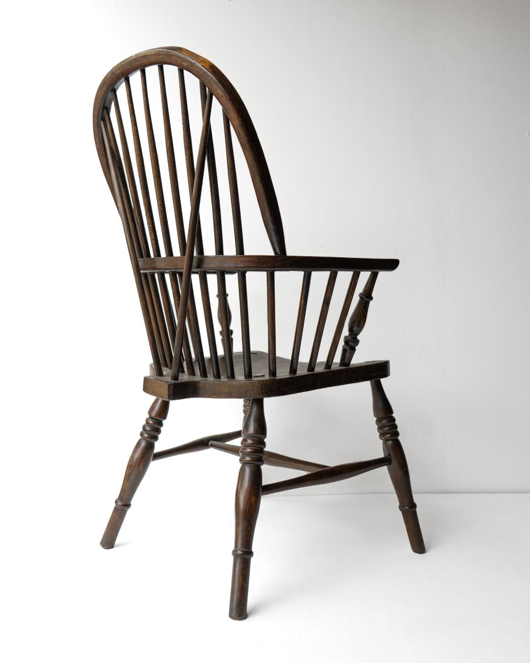 20th Century Stick Back Ash & Elm Windsor Chair, Antique Rustic Country Made Carver Armchair