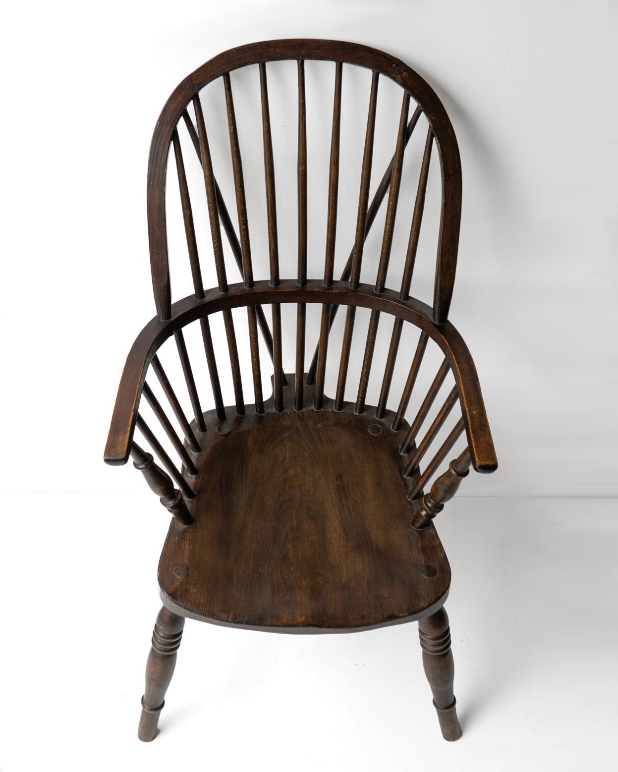 Stick Back Ash & Elm Windsor Chair, Antique Rustic Country Made Carver Armchair 1