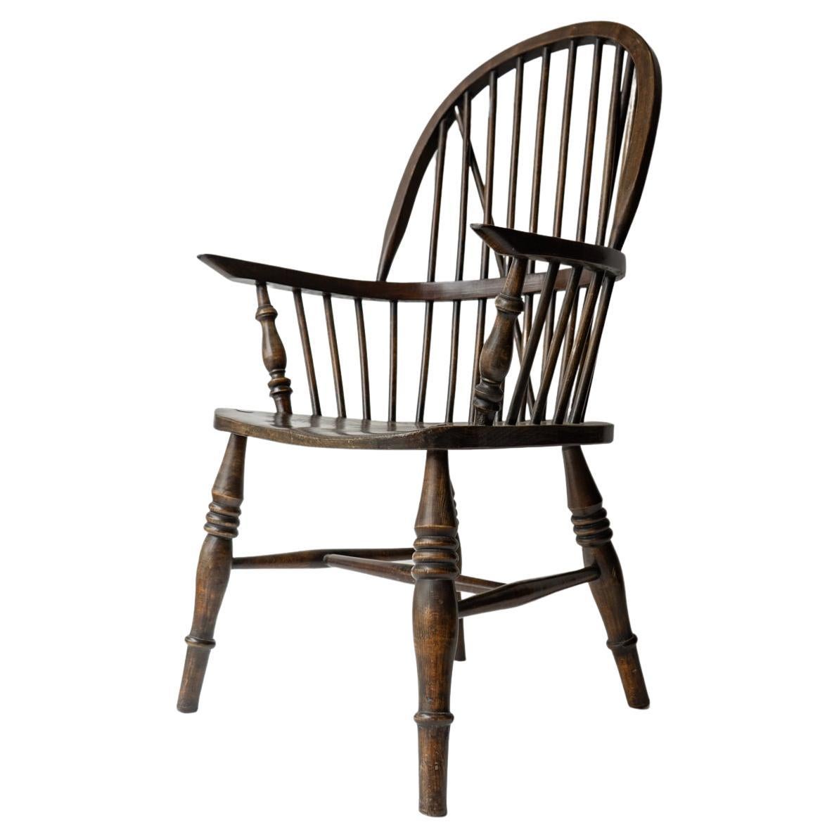 STICK BACK ASH & ELM WINDSOR CHAIR, Antique Rustic Country Made Carver armchair