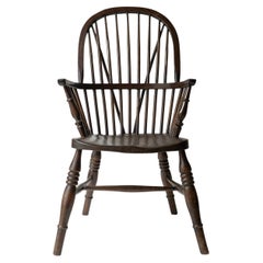 Stick Back Ash & Elm Windsor Chair, Antique Rustic Country Made Carver Armchair