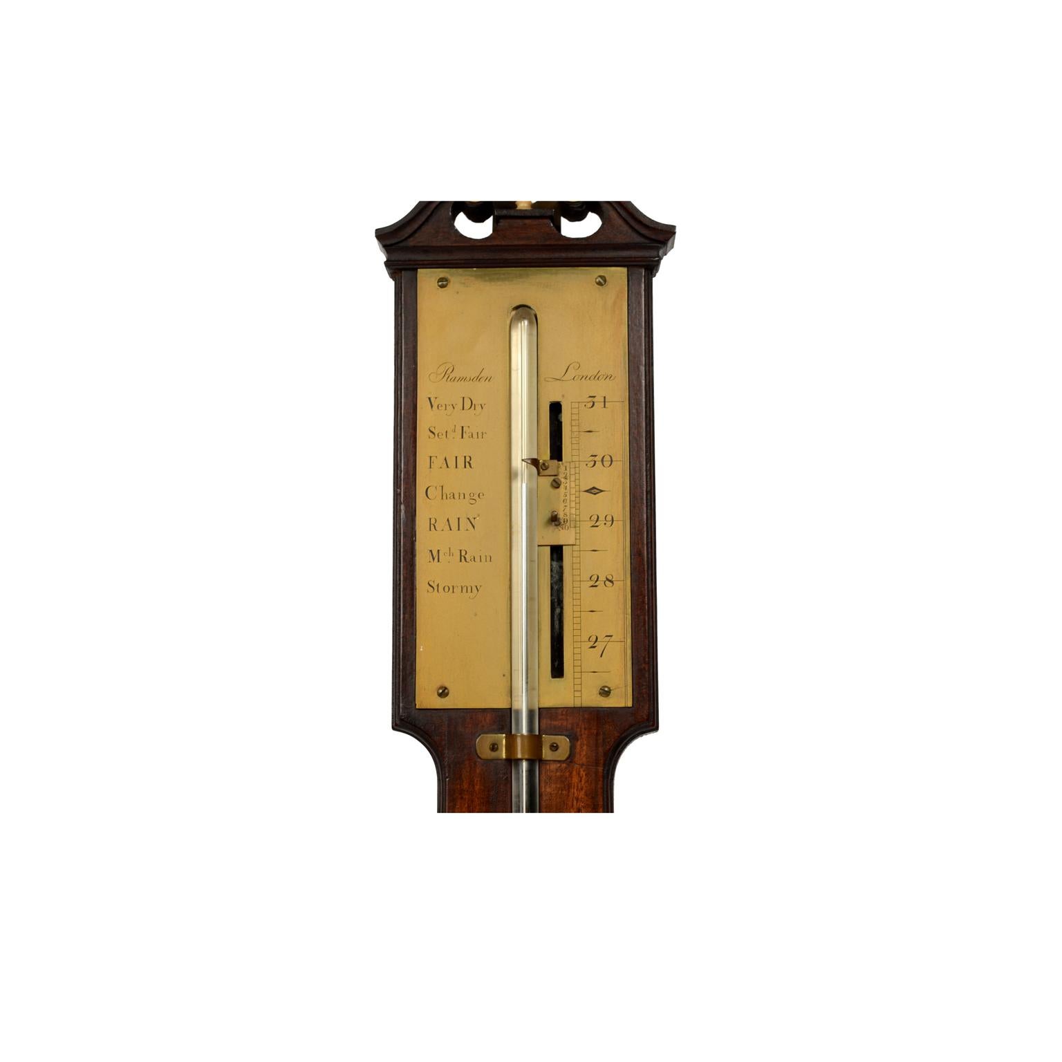 Stick Barometer Mahogany Board Antique Weather Measuring Instrument J. Ramsden  In Good Condition For Sale In Milan, IT