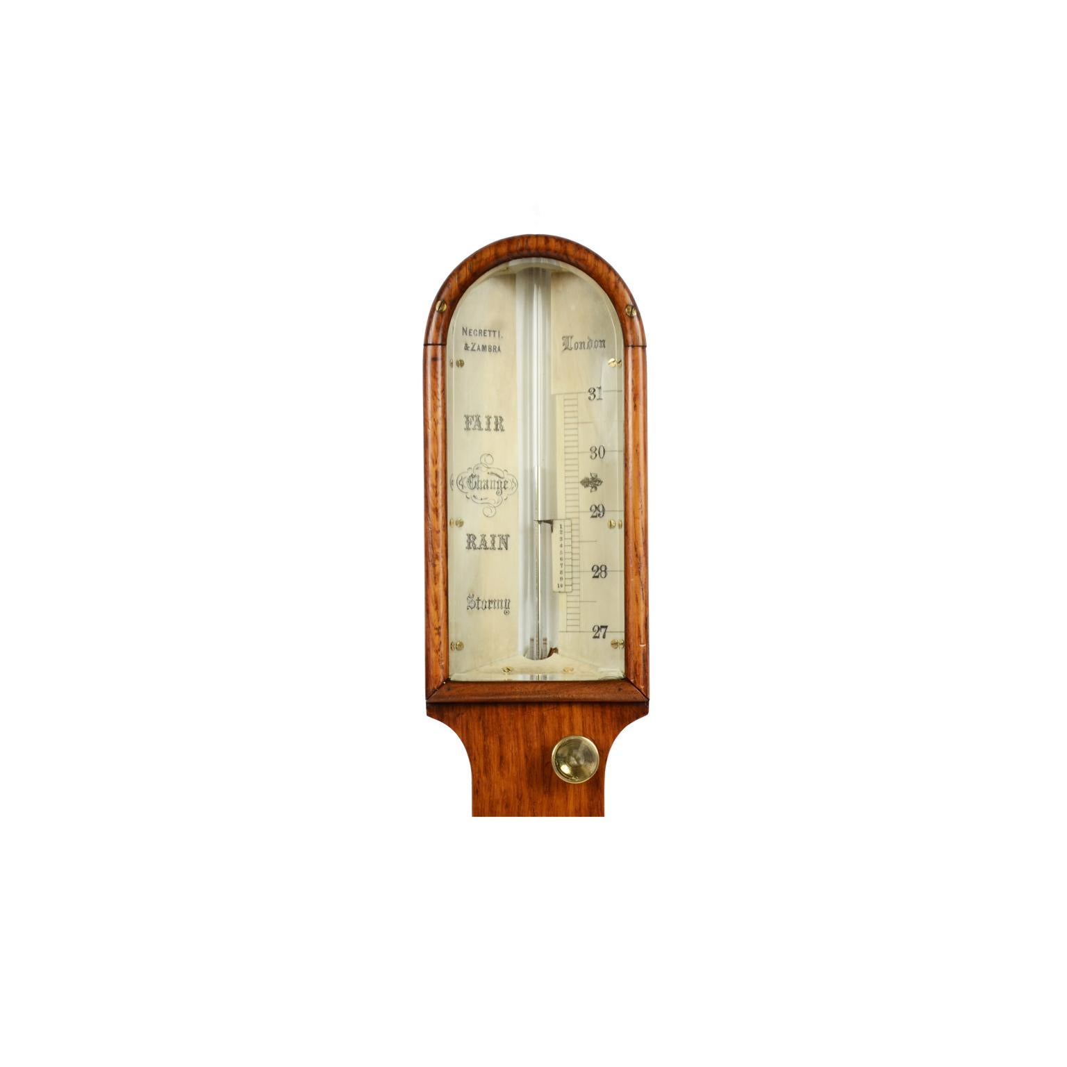 1850s Oak Wodd Stick Barometer by Negretti & Zambra Weather Measuring Instrument In Good Condition For Sale In Milan, IT