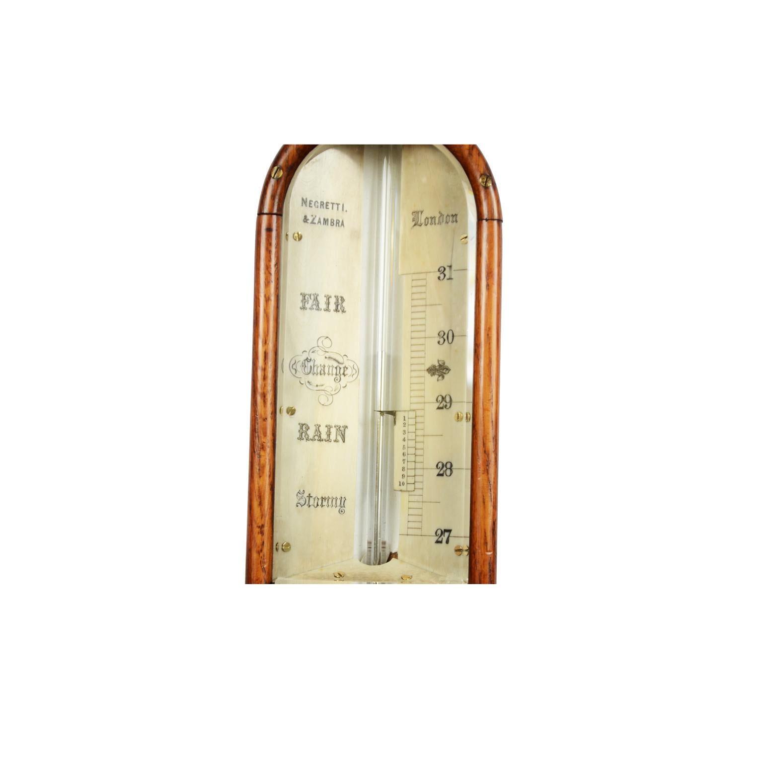 Late 19th Century 1850s Oak Wodd Stick Barometer by Negretti & Zambra Weather Measuring Instrument For Sale