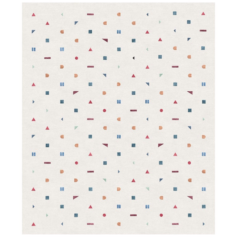 Stick Bianco, Hand-Knotted Wool Silk Rug, Available in Stock For Sale
