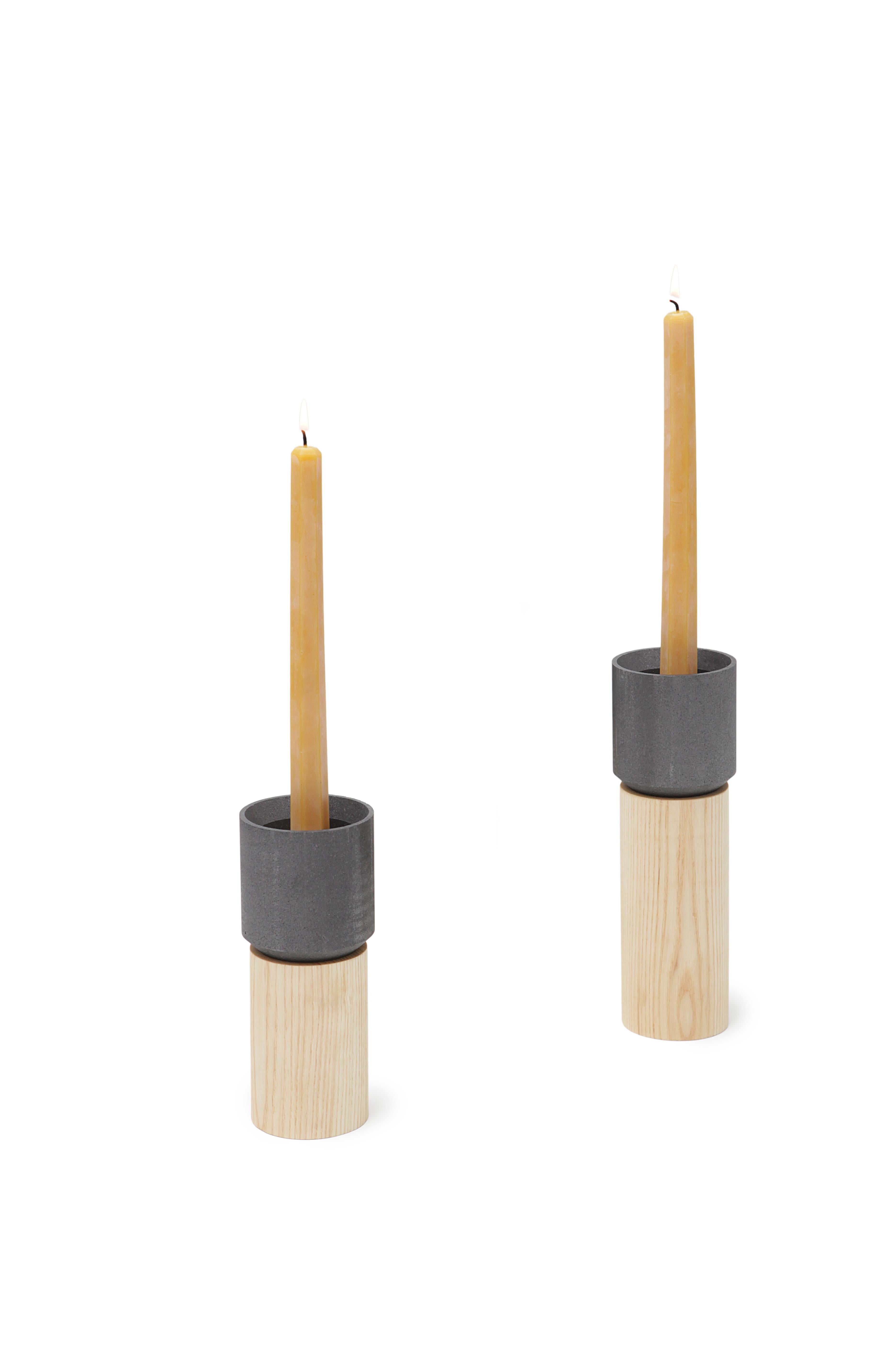 Stained Stick Candleholder Small Modern Contemporary Graphite Pedestal Candlestick
