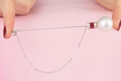 Stick Pin 19mm South Sea Pearl Ruby and Diamond Design by Ella Gafter