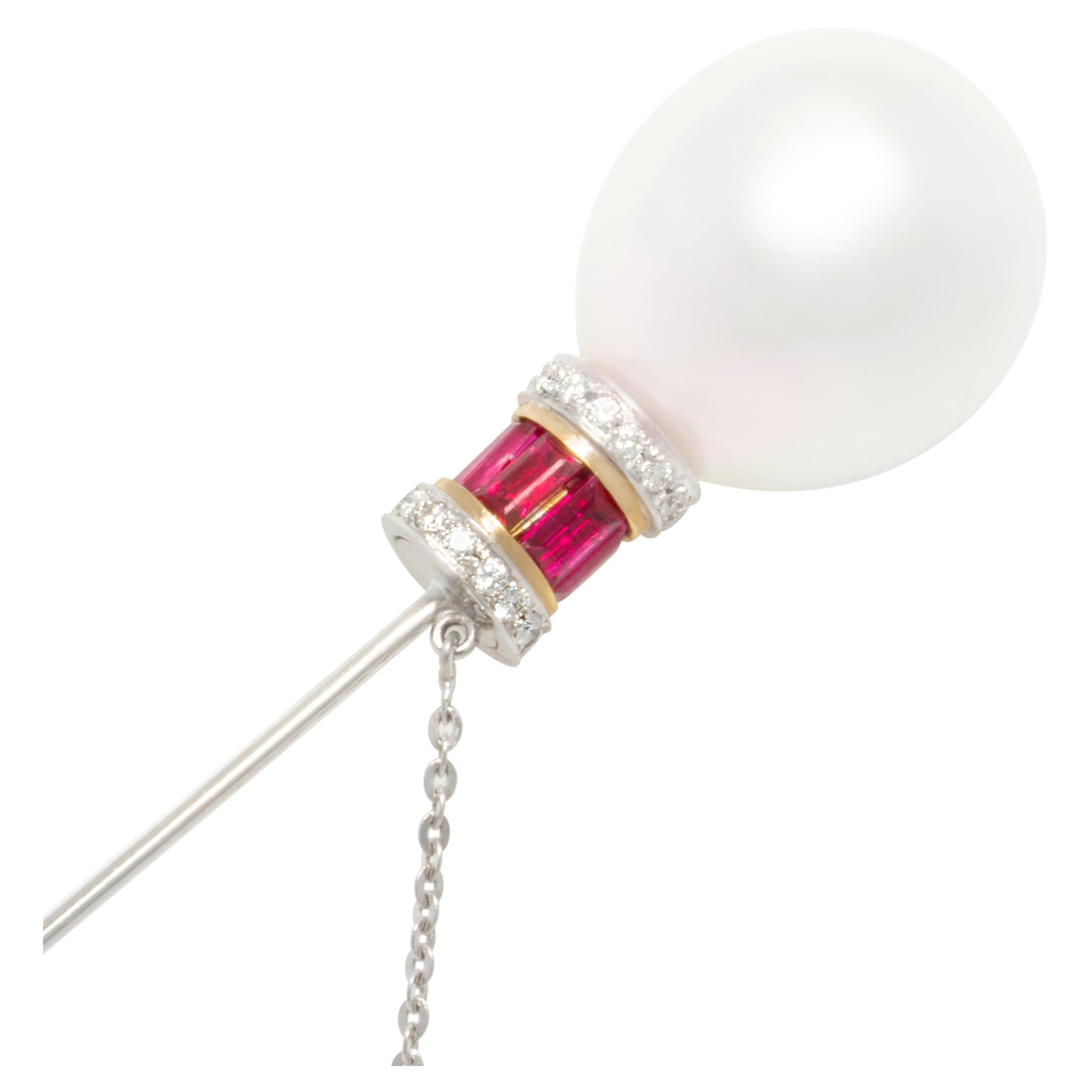 Anstecknadel 19mm Südseeperle Rubin und Diamant Design von Ella Gafter