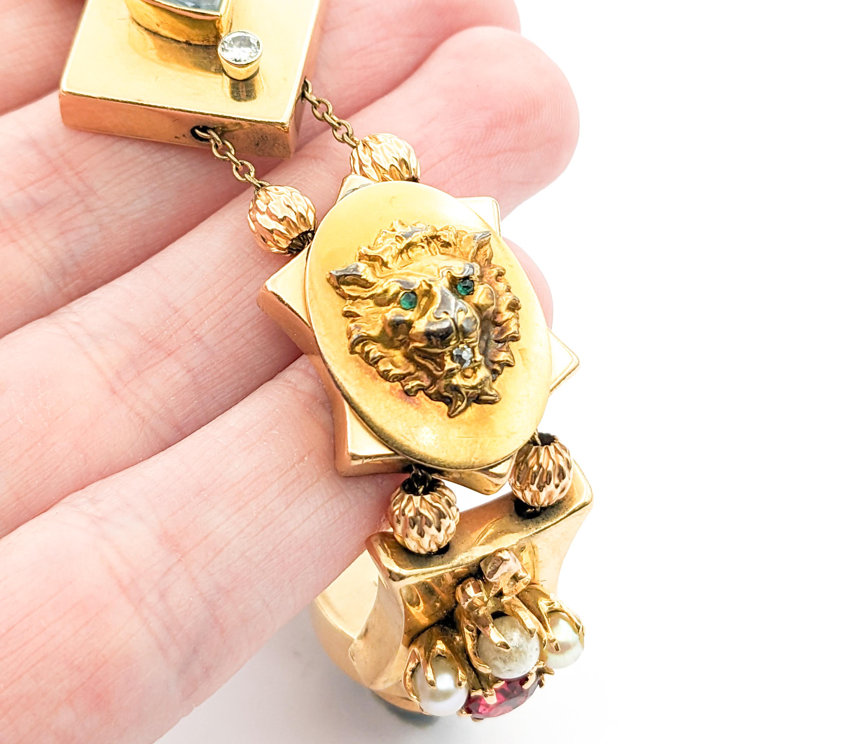 Bracelet de pierres précieuses en or jaune, diamants, émeraudes, rubis et perles, Stick Pin Slide en vente 4