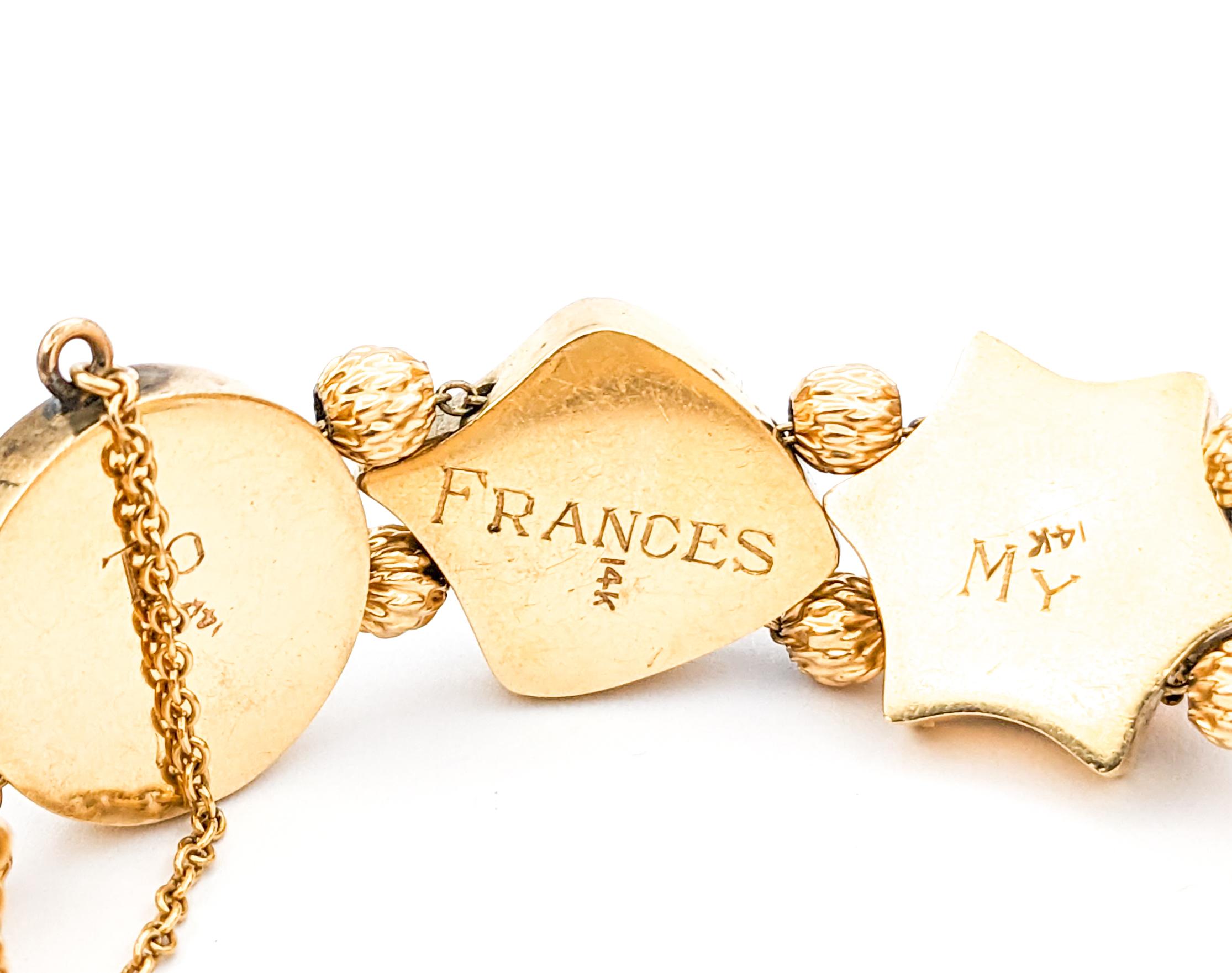 Bracelet de pierres précieuses en or jaune, diamants, émeraudes, rubis et perles, Stick Pin Slide en vente 5