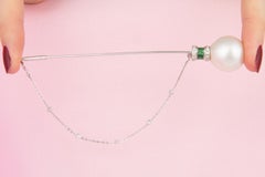 Stick Pin South Sea Pearl 19mm Emerald Diamond Design by Ella Gafter