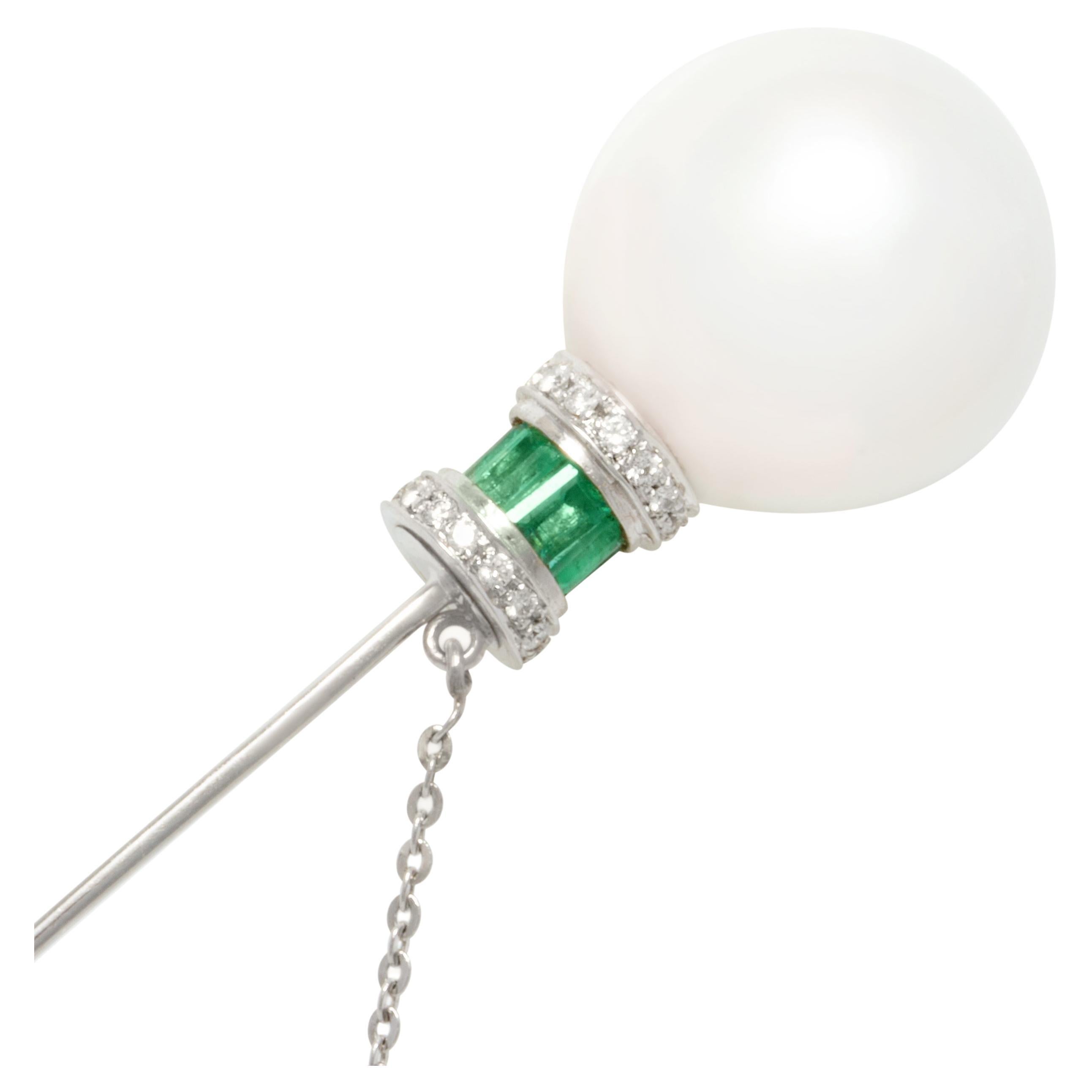 Stick Pin Südseeperle 19mm Smaragd Diamant Design von Ella Gafter im Angebot